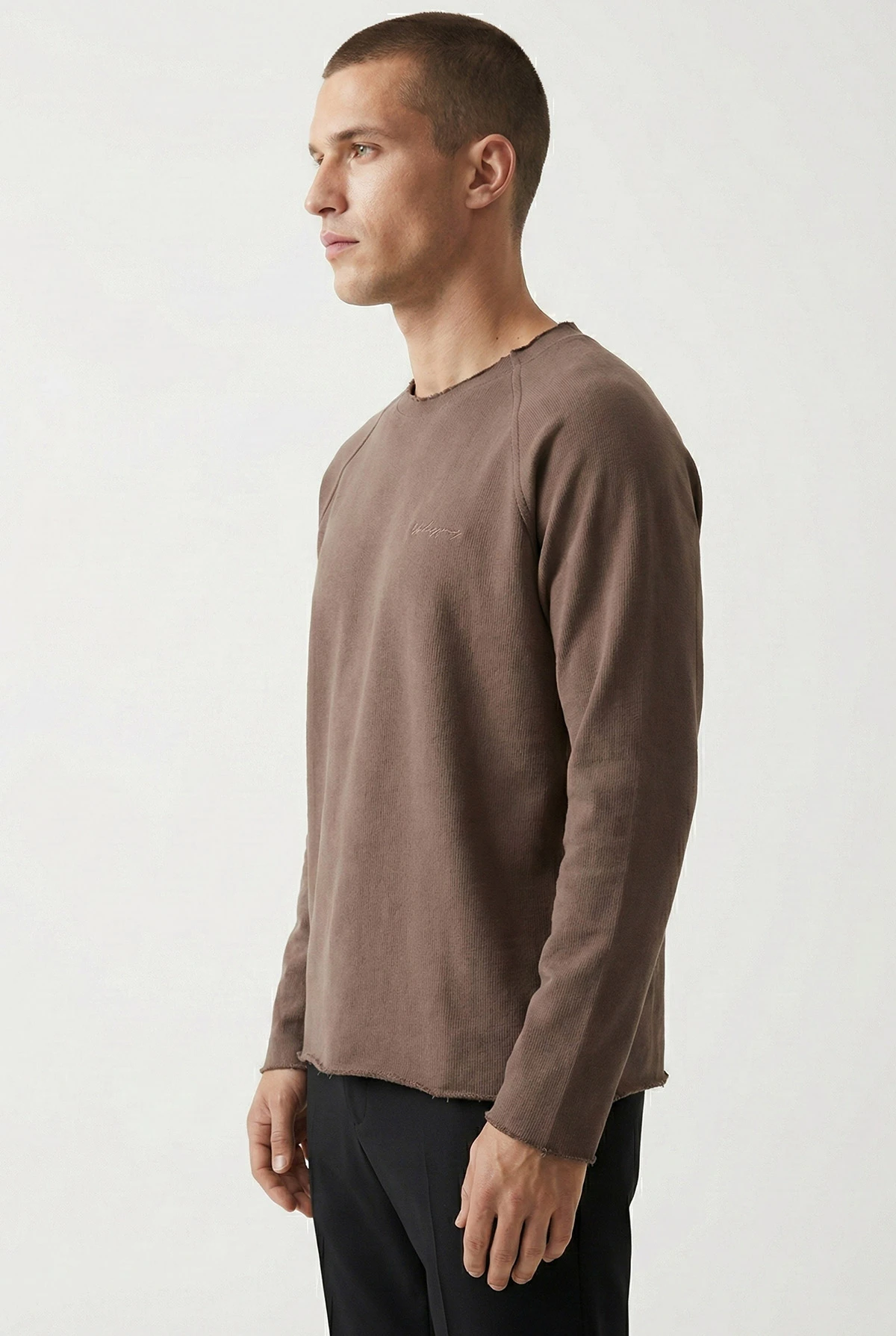 Kahverengi Lazer Kesim Nakışlı Erkek Sweatshirt 422034