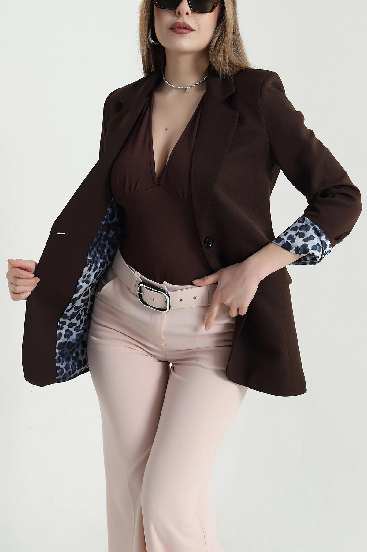 Kahverengi Leopar Astarlı Kadın Ceket 440964