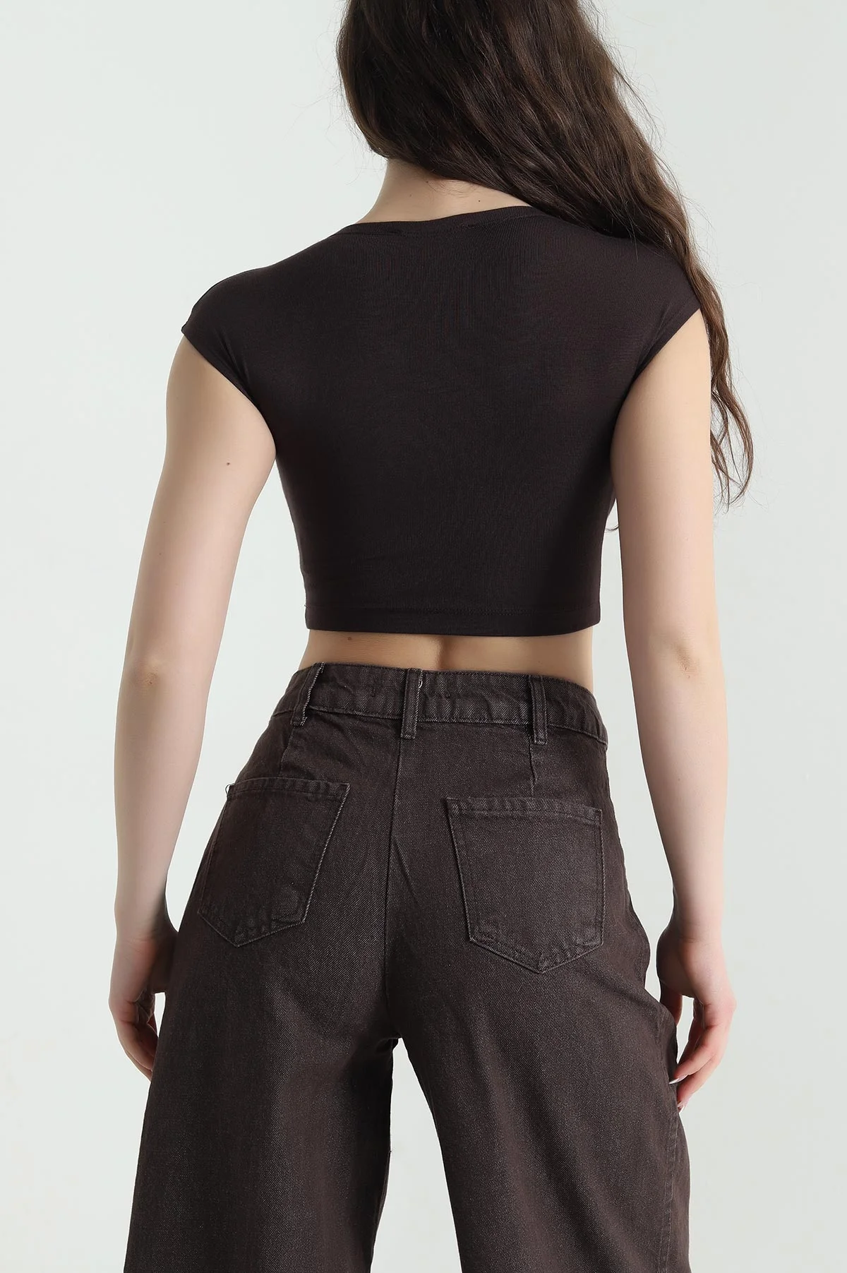 Kahverengi Likralı Basic Buzzy Kadın Bluz 452574