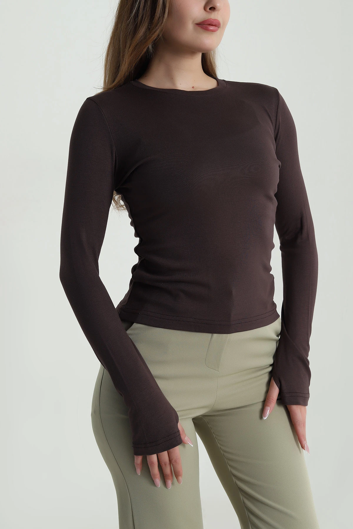 Kahverengi Lİkralı Kadın Body Bluz 488409