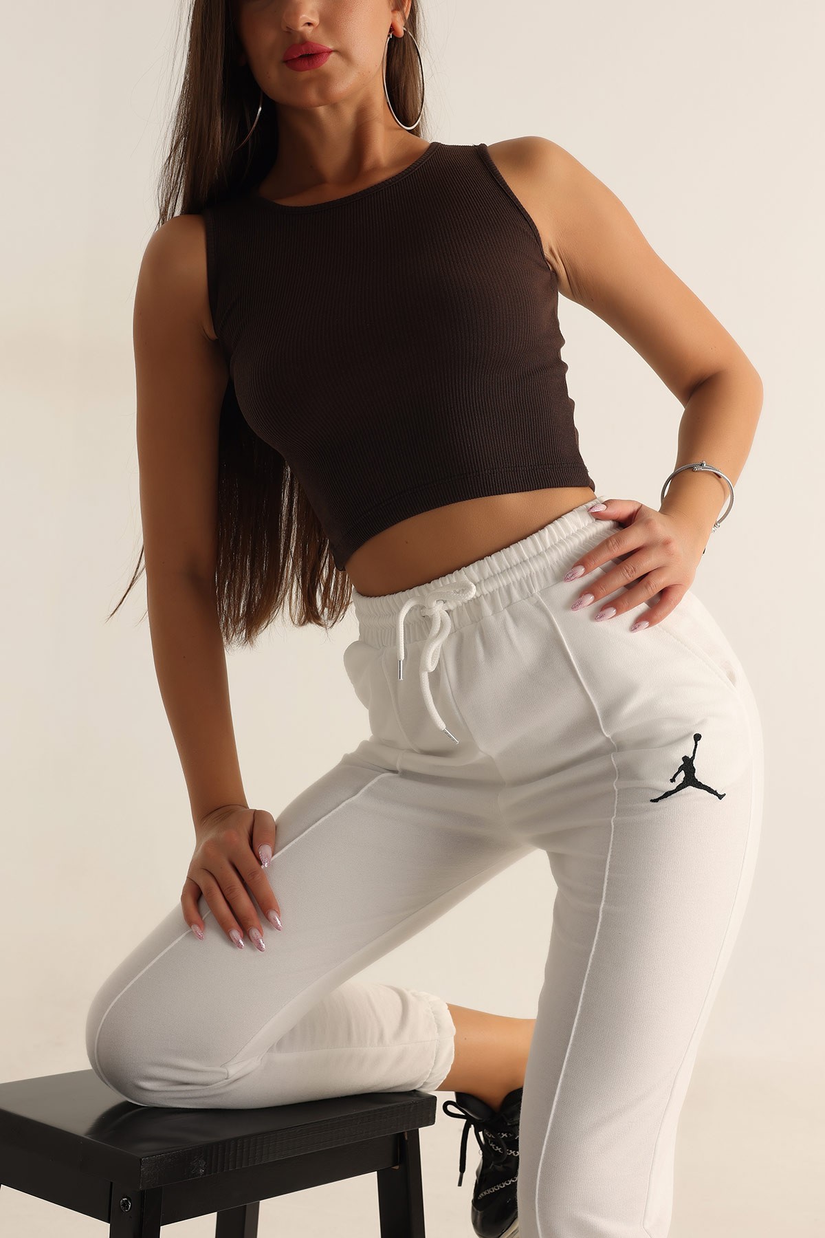Kahverengi Likralı Kolsuz Crop 164129