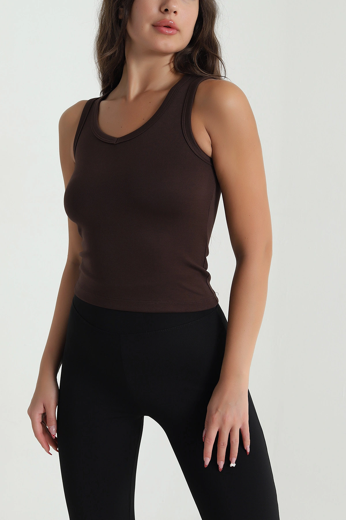 Kahverengi Likralı Modal Kadın Atlet 476468