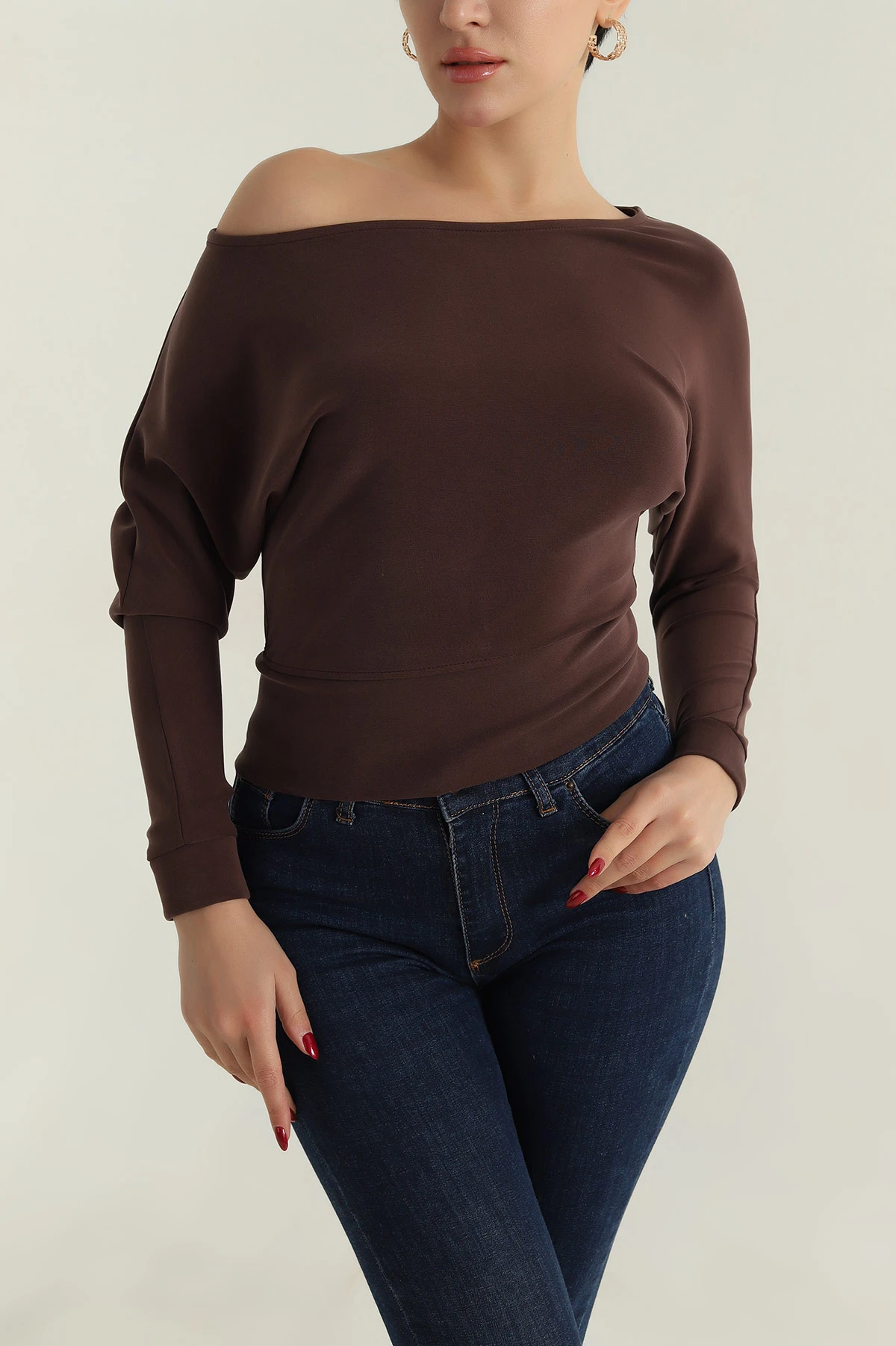 Kahverengi Likralı Modal Kadın Badi 413957