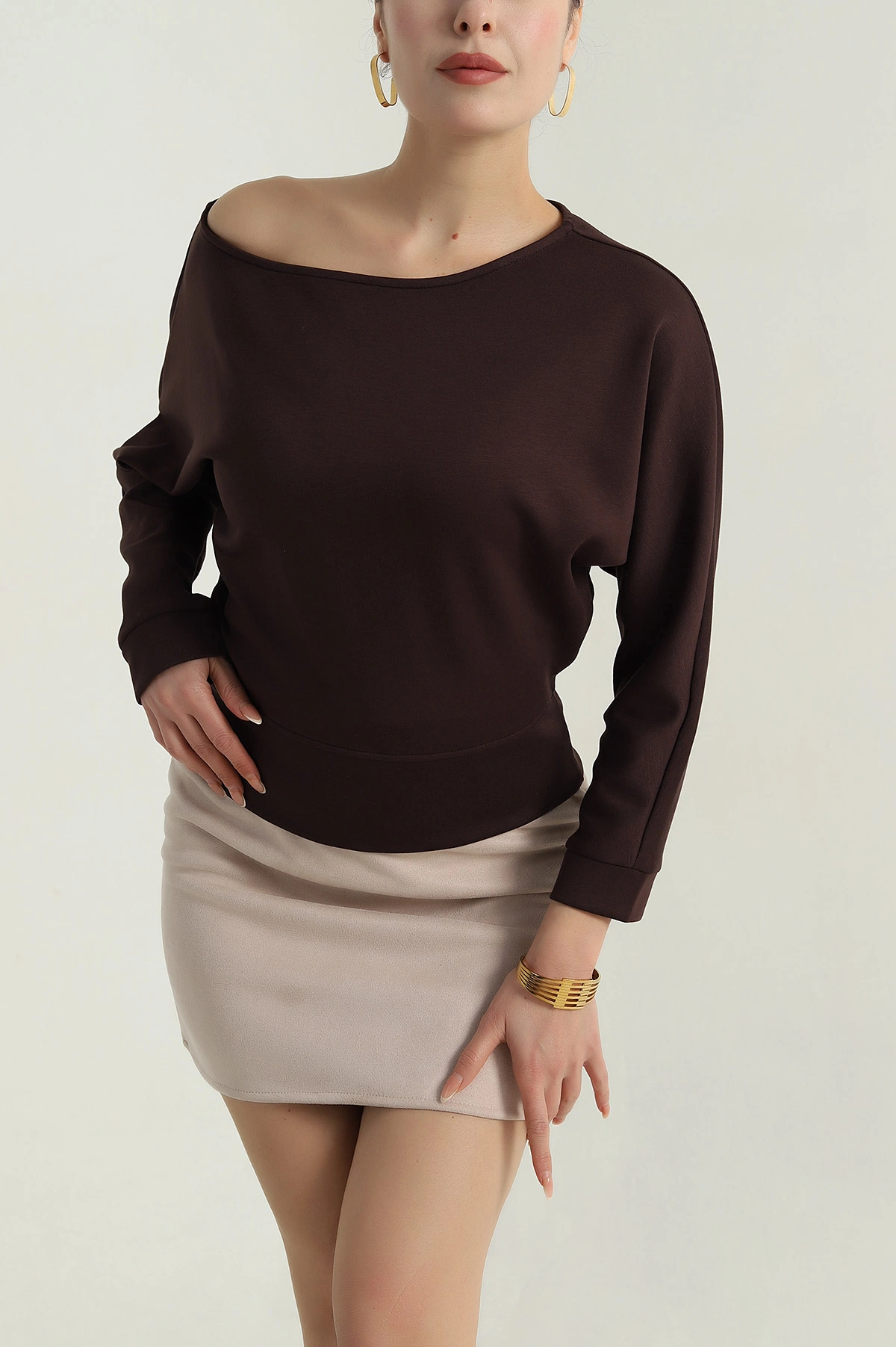 Kahverengi Likralı Modal Kadın Bluz 405785