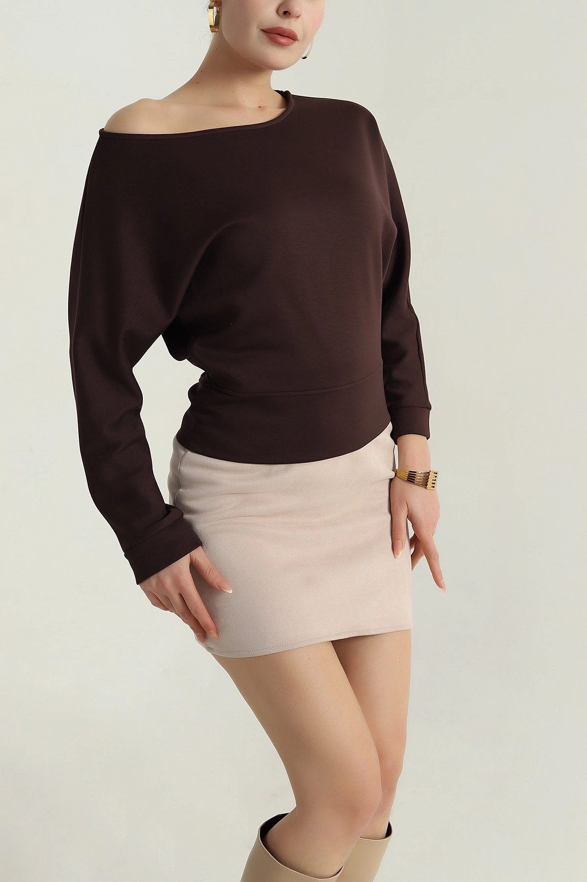 Kahverengi Likralı Modal Kadın Bluz 405785
