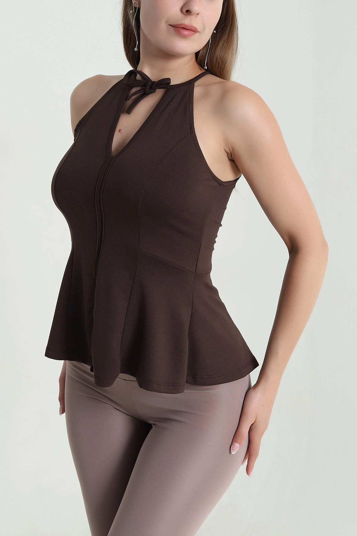 Kahverengi Likralı Modal Kadın Bluz 476038