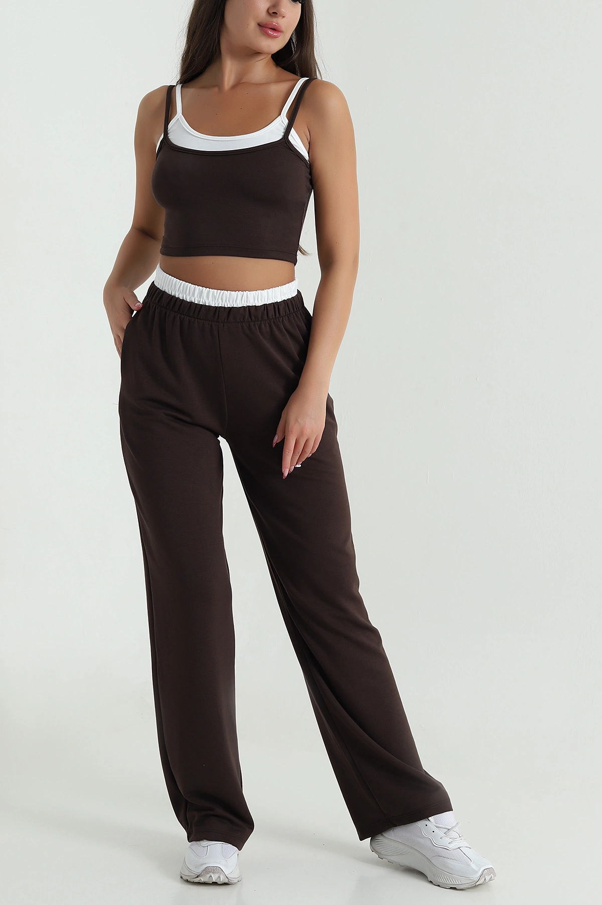 Kahverengi Modal Crop Pantolon İkili Takım 471989