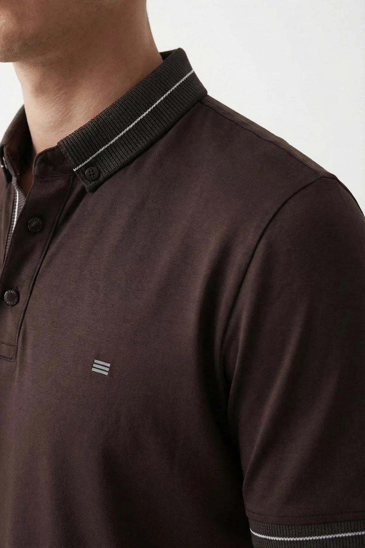 Kahverengi Modal Kumaş Polo Yaka Düğmeli Erkek Tişört 447804