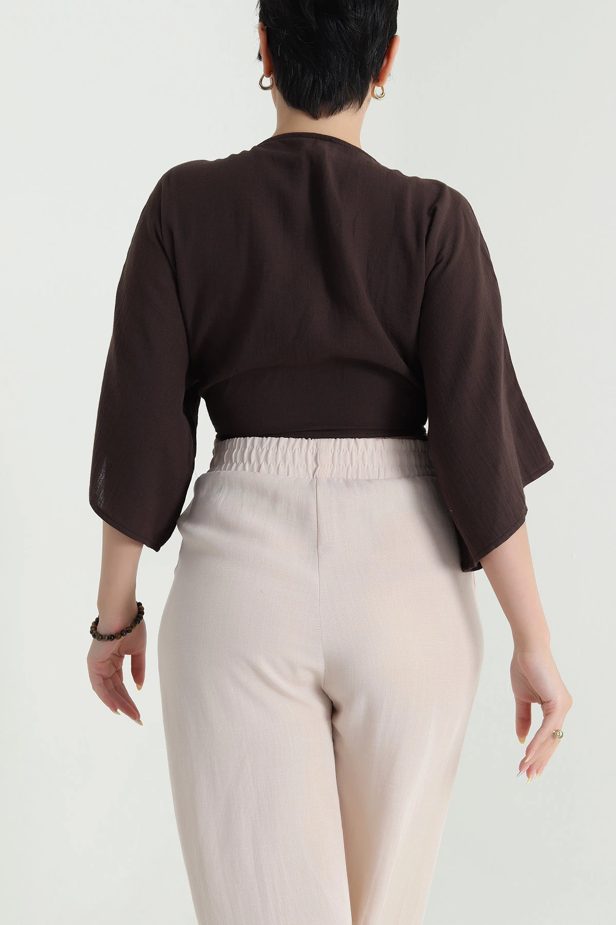 Kahverengi Müslin Kumaş Bağlamalı Bolero 467482