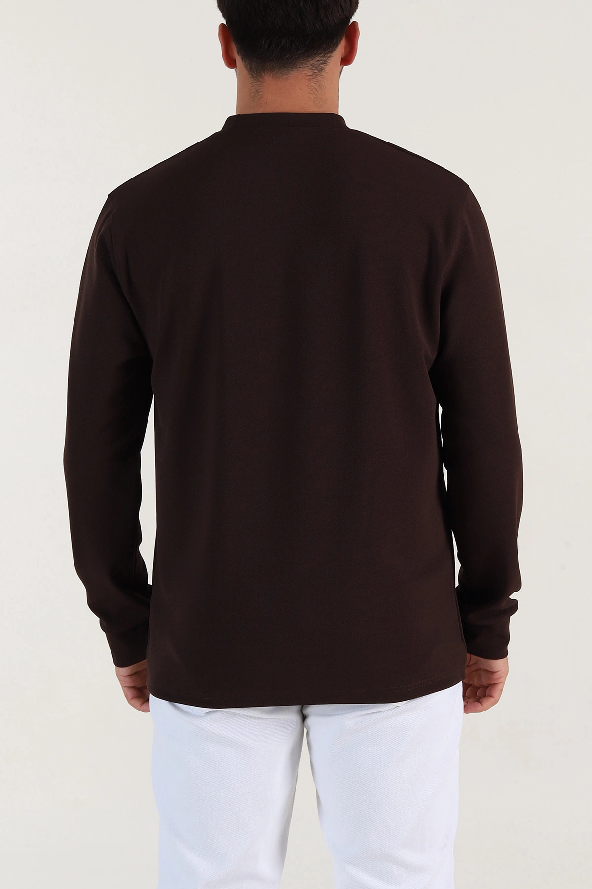 Kahverengi Nakış Detaylı Bisiklet Yaka Erkek Sweatshirt 396257