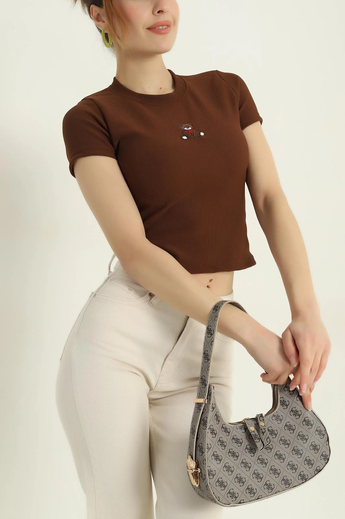Kahverengi Nakış İşlemeli Ottman Bluz 358997