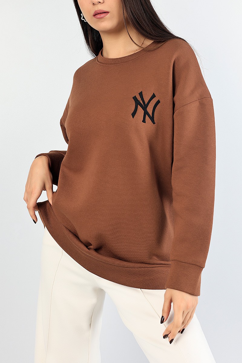 Kahverengi Nakışlı Bayan Şardonlu Sweat 84998