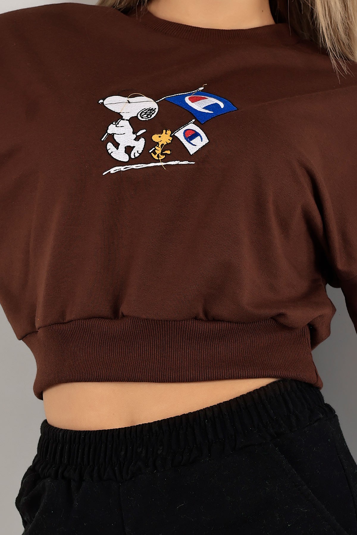 Kahverengi Nakışlı Bayan Sweat 141322