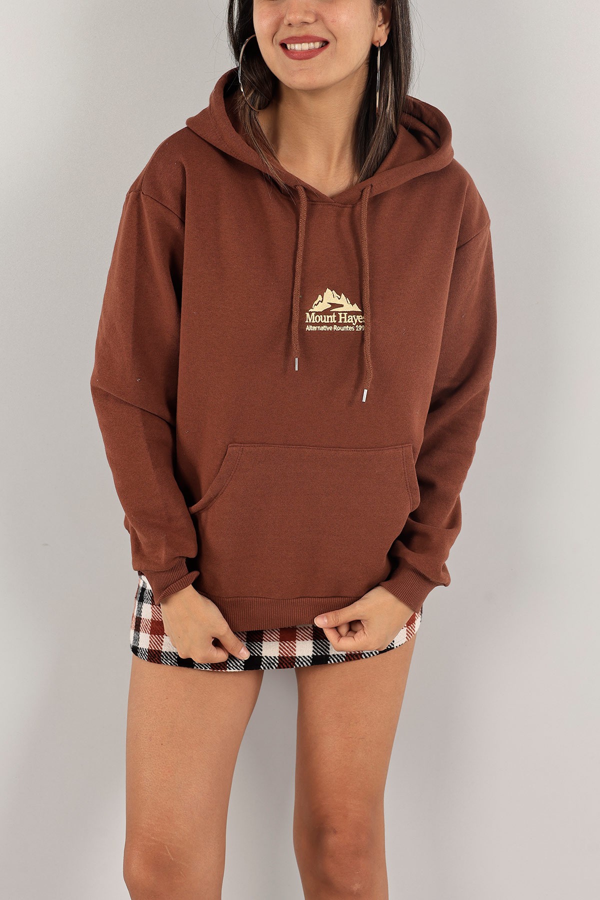 Kahverengi Nakışlı İçi Şardonlu Bayan Sweat 132570