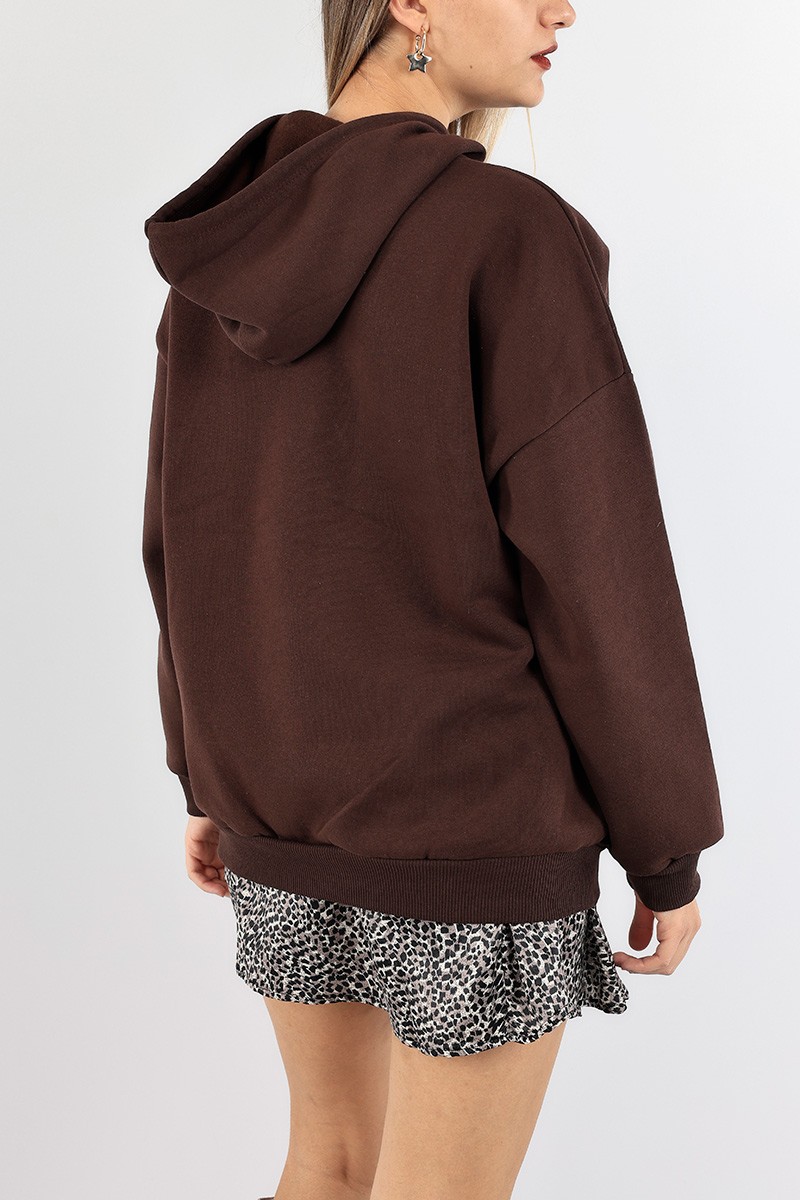 Kahverengi Nakışlı İçi Şardonlu Sweat 93096