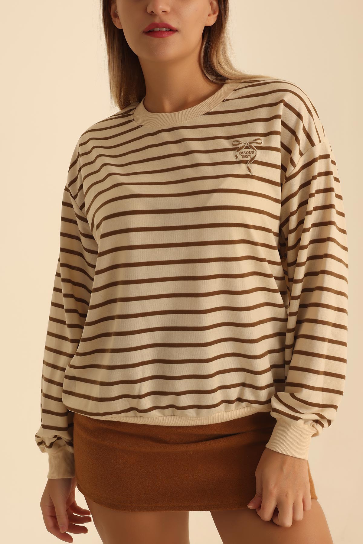 Kahverengi Nakışlı İki İp Sweat 201598