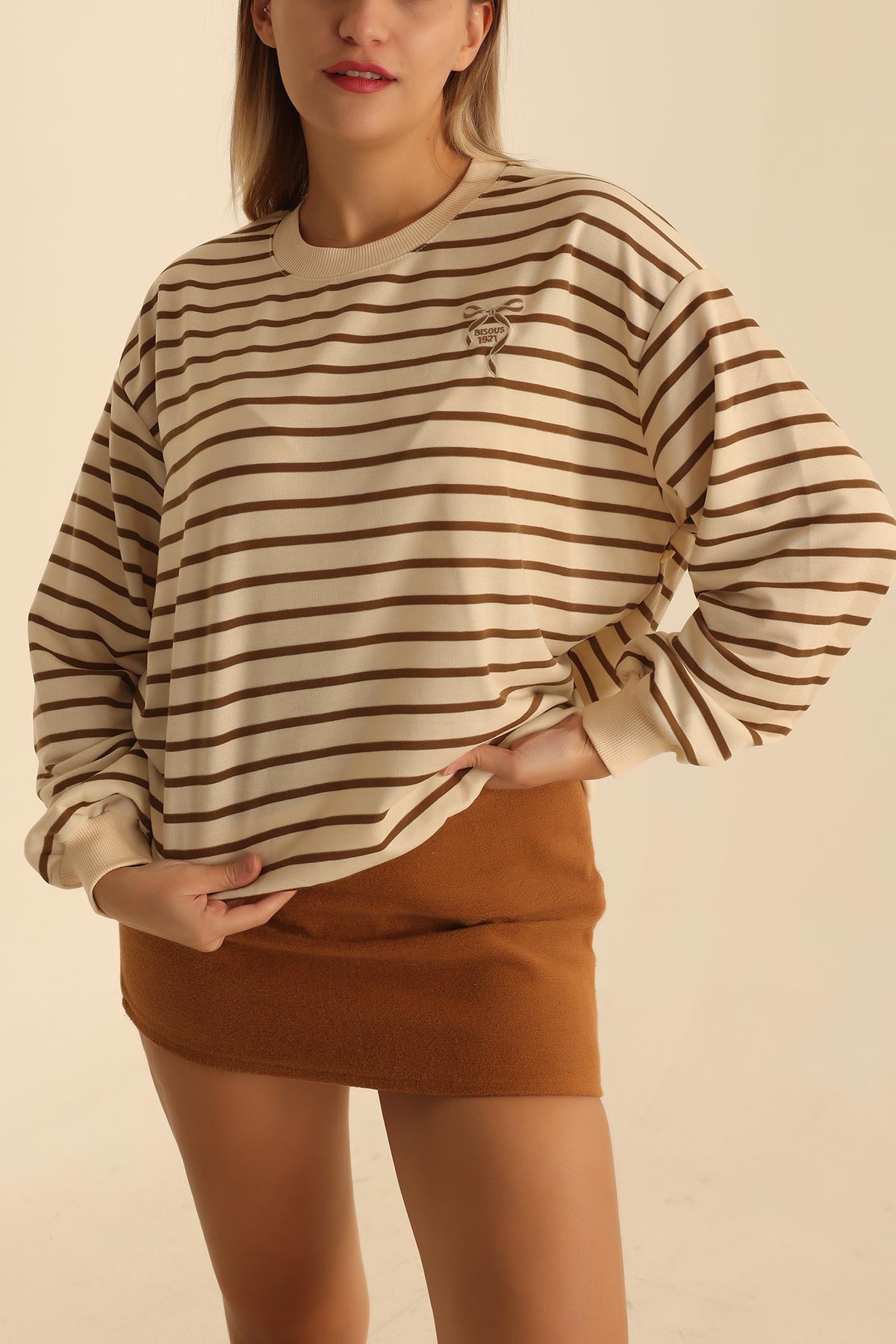 Kahverengi Nakışlı İki İp Sweat 201598