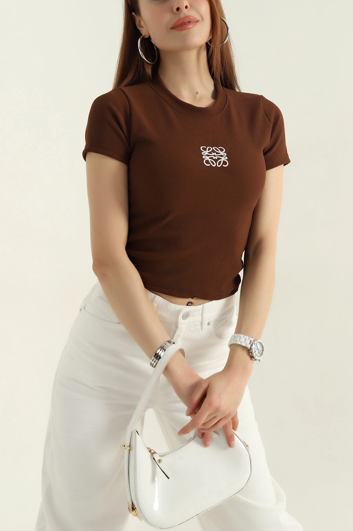 Kahverengi Nakışlı Ottoman Kadın Bluz 362939