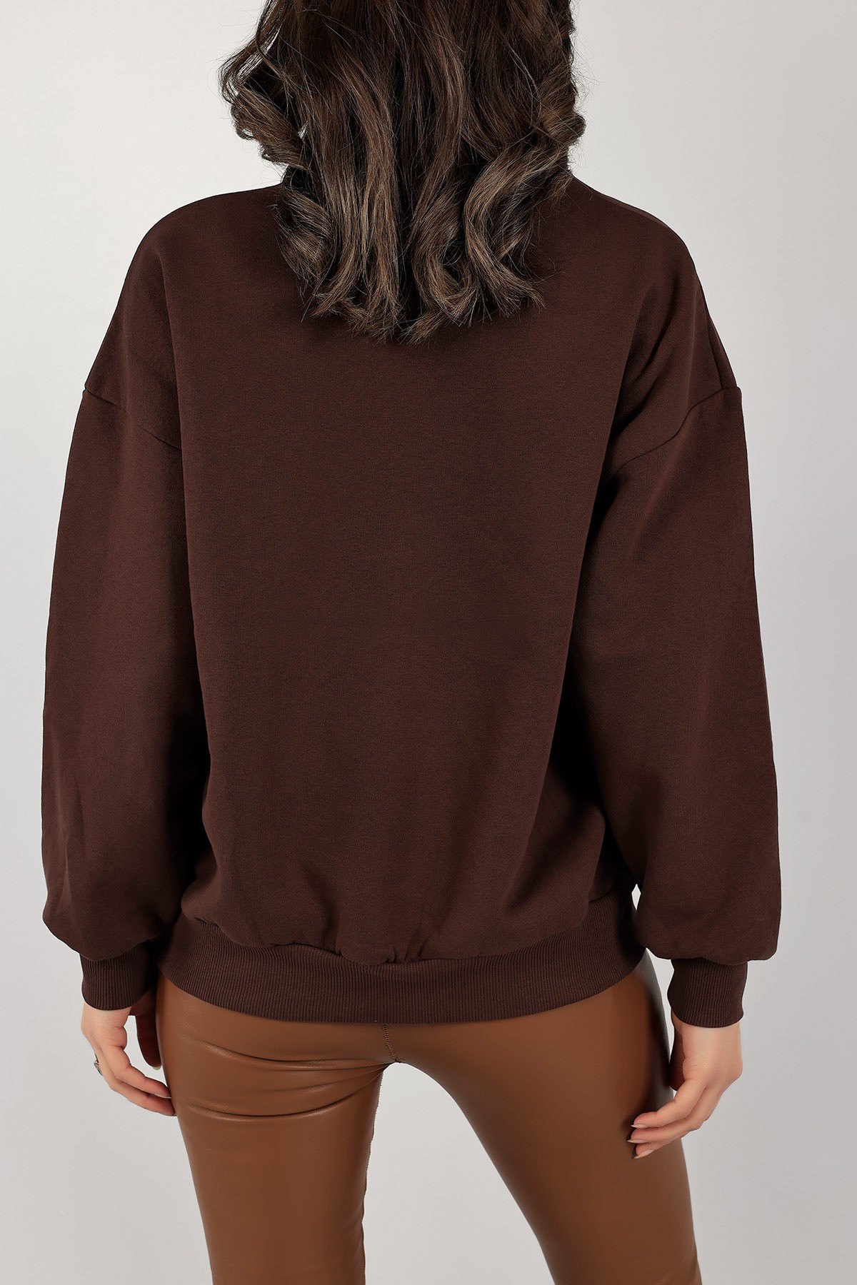 Kahverengi Nakışlı Şardonlu Bayan Sweat 142477