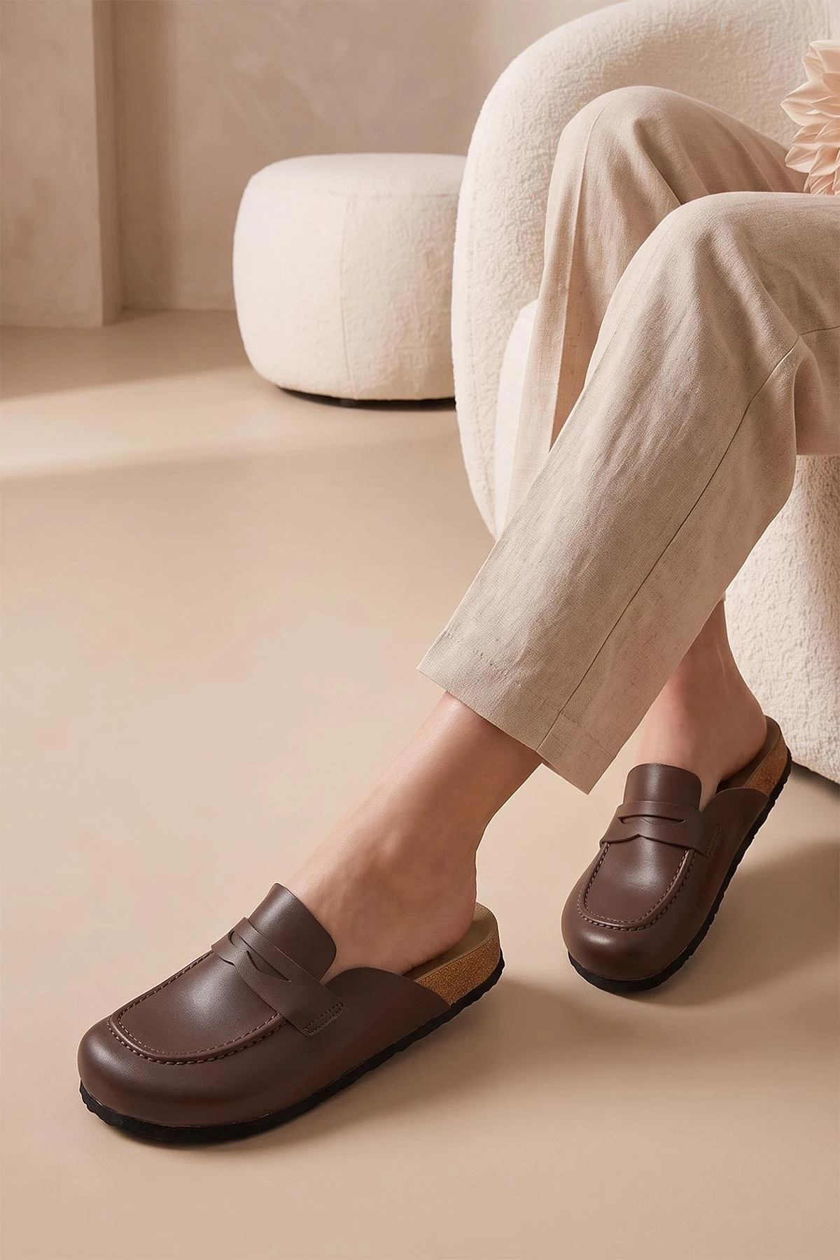 Kahverengi Kadın Loafer Terlik 497923