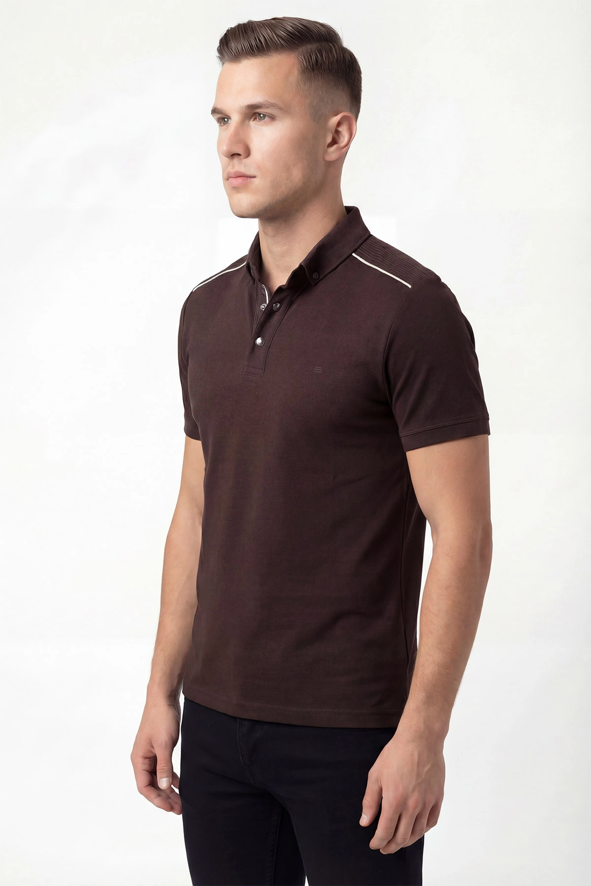 Kahverengi Osyho Kumaş Polo Yaka Erkek Tişört 433117
