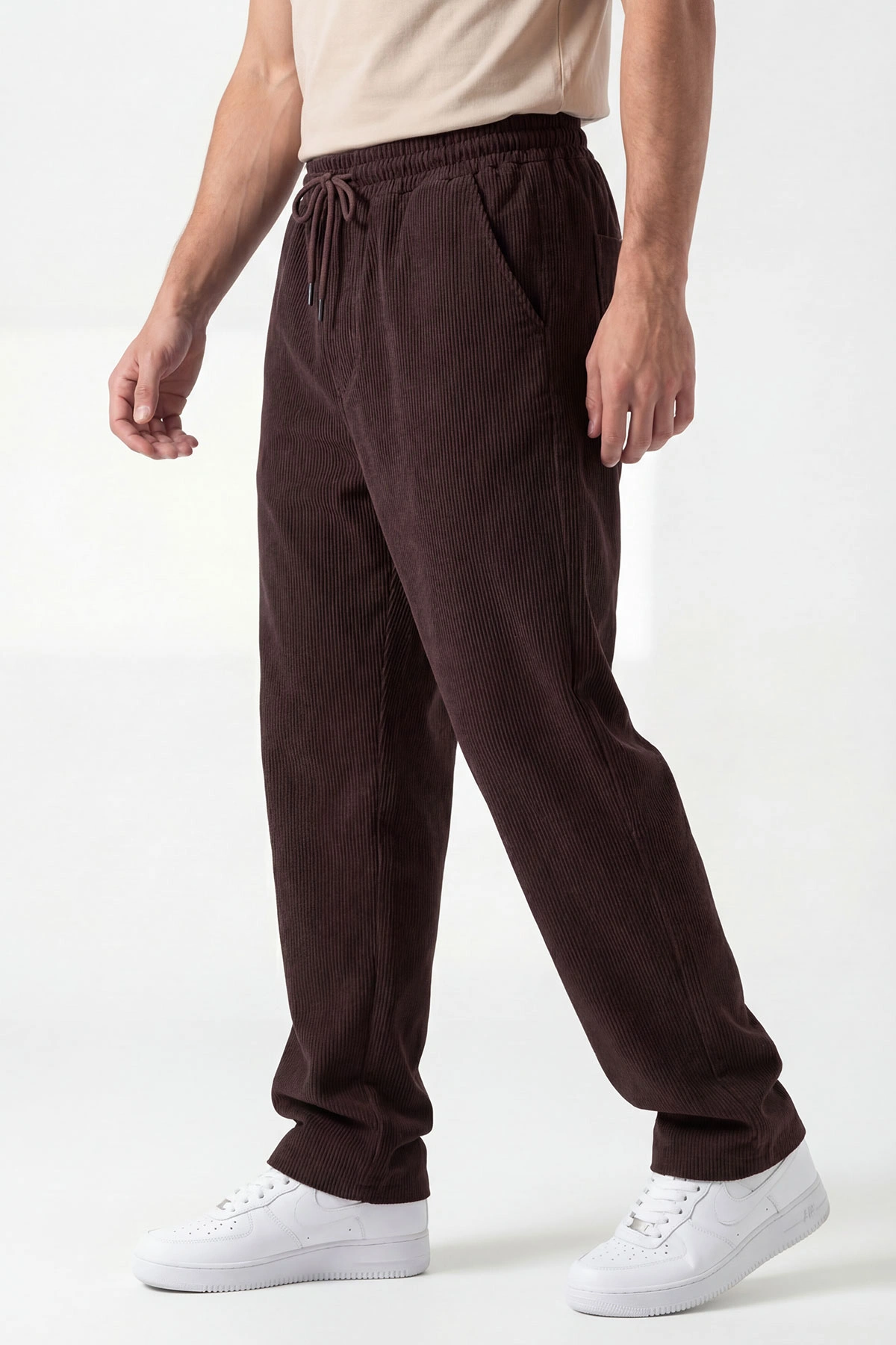 Kahverengi Ottoman Kumaş Baggy Belden Bağlamalı Erkek Pantolon 442059
