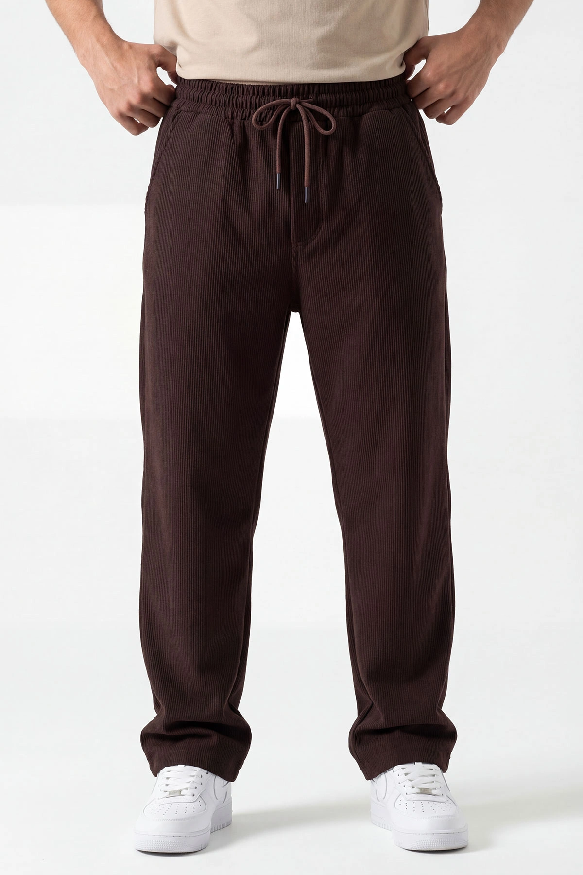 Kahverengi Ottoman Kumaş Baggy Belden Bağlamalı Erkek Pantolon 442059