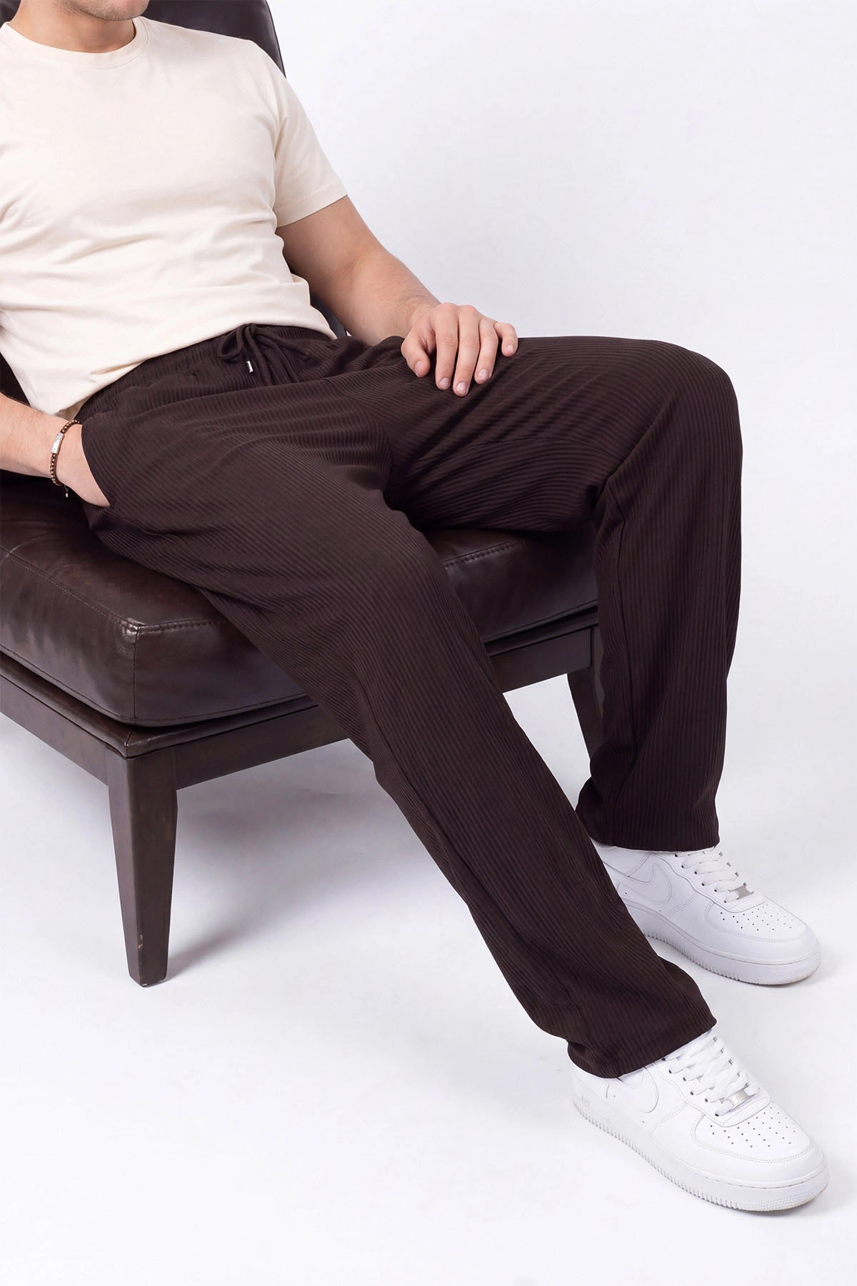 Kahverengi Ottoman Kumaş Baggy Beli Lastikli Erkek Pantolon 472217