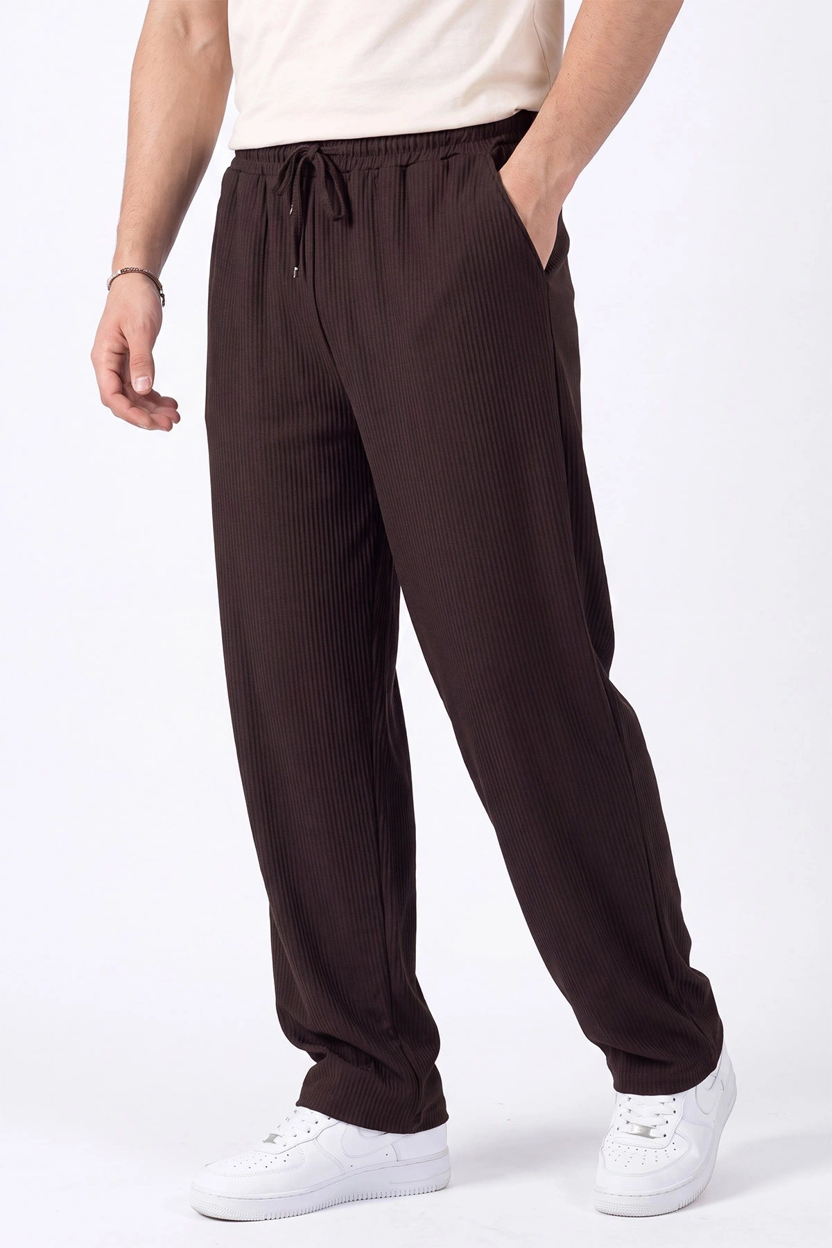 Kahverengi Ottoman Kumaş Baggy Beli Lastikli Erkek Pantolon 472217