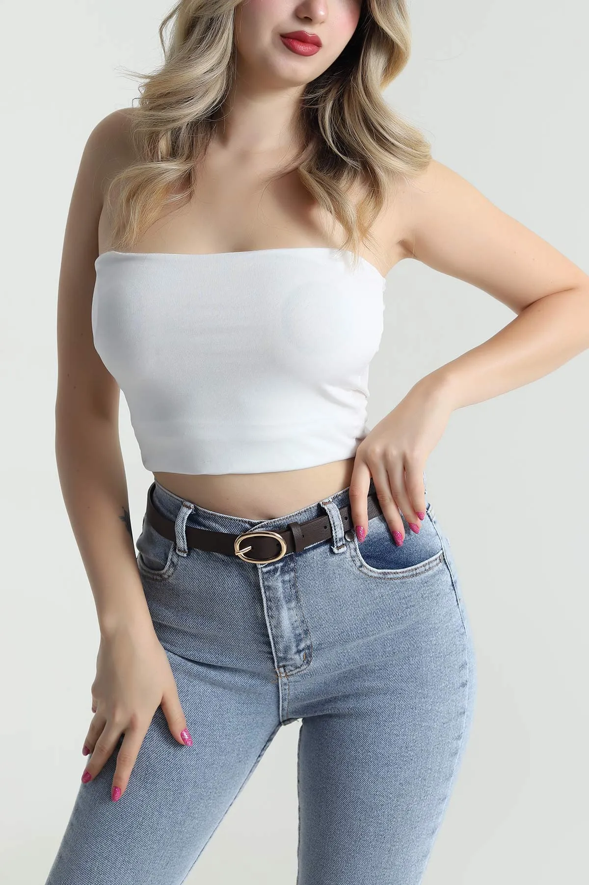 Kahverengi Oval Gold Tokalı Kadın Kemer 477144