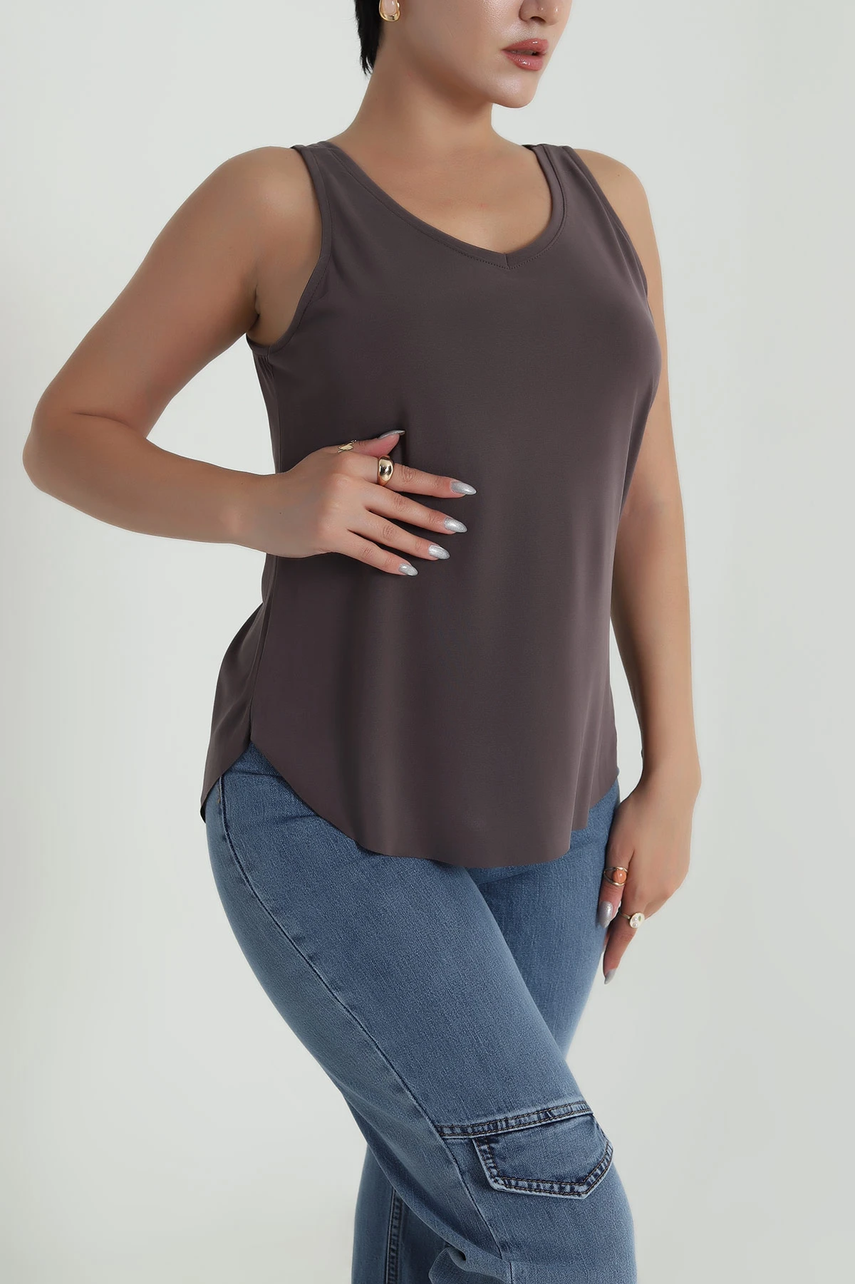 Kahverengi Oval Kesim Modal Kadın Atlet 482082