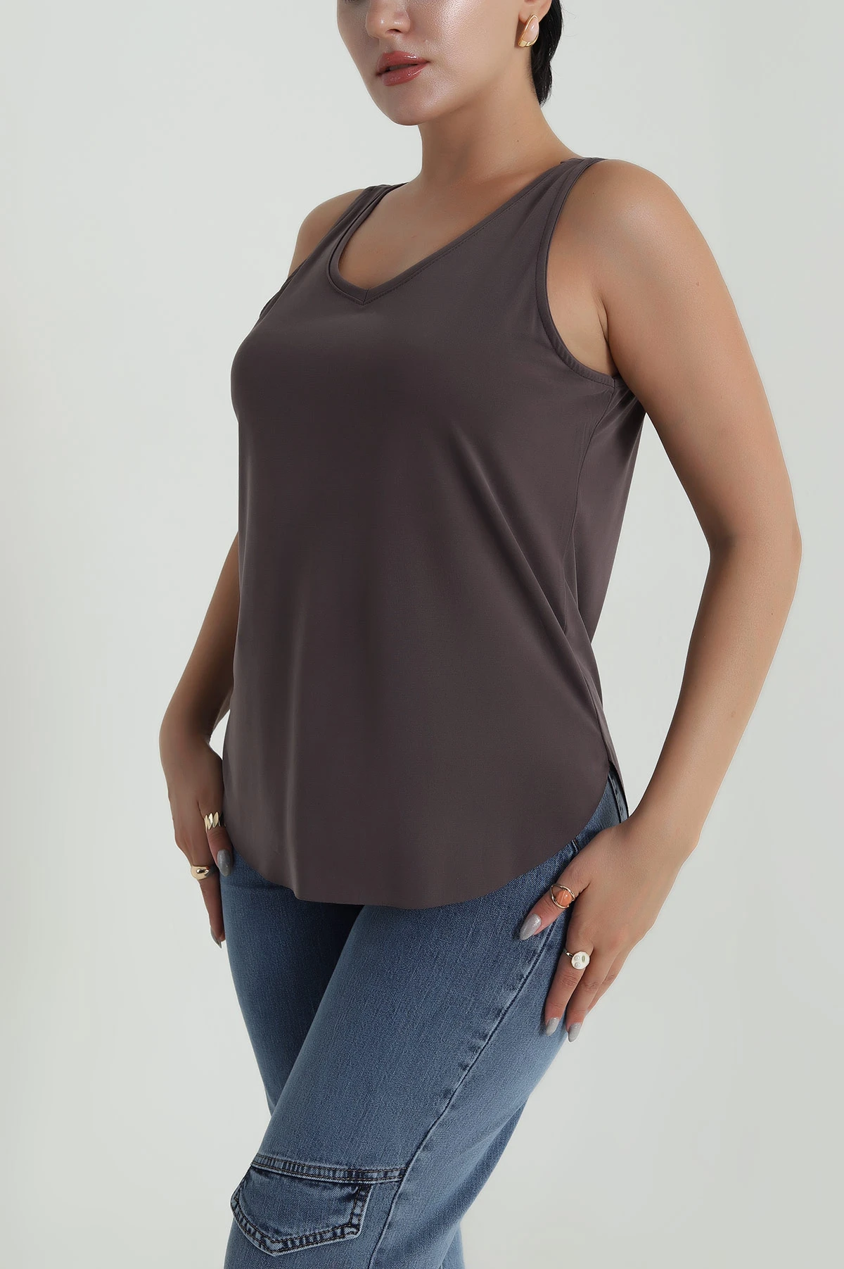 Kahverengi Oval Kesim Modal Kadın Atlet 482082