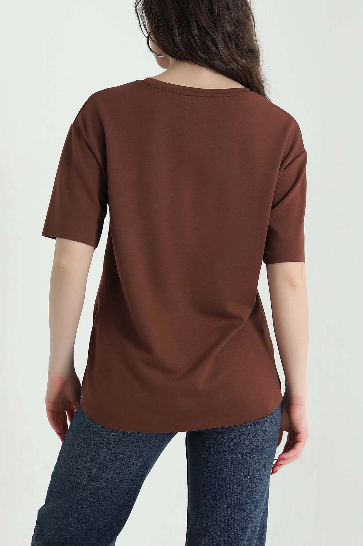 Kahverengi Oval Kesim Oysho Kadın Tişört 437676
