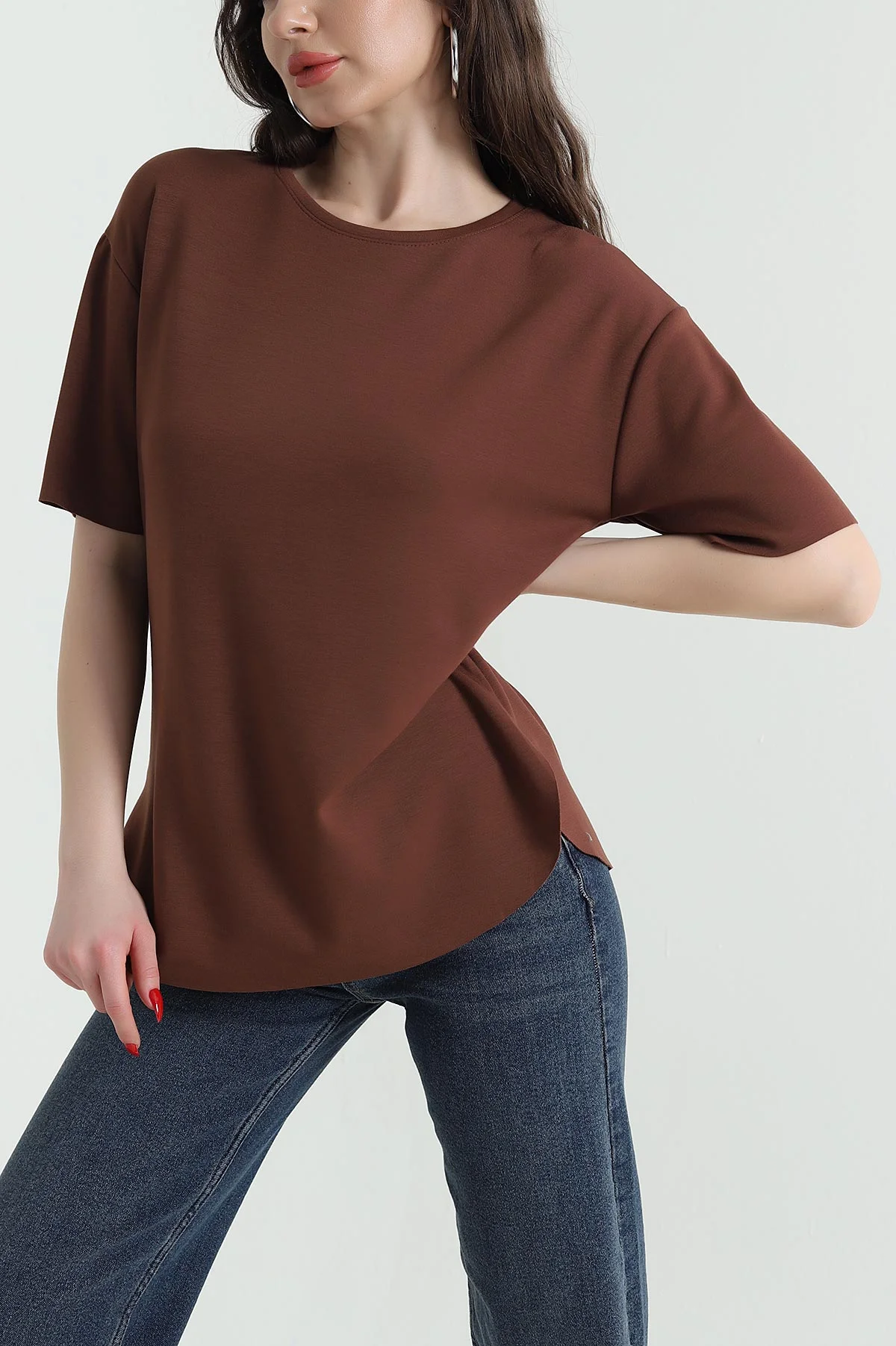 Kahverengi Oval Kesim Oysho Kadın Tişört 437676