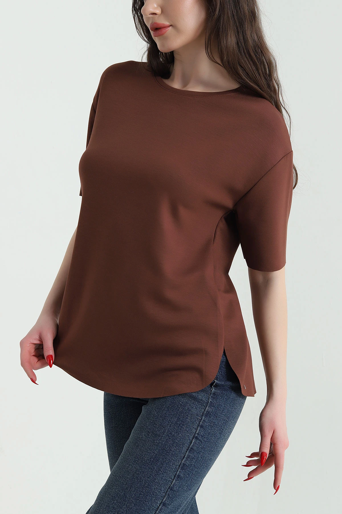 Kahverengi Oval Kesim Oysho Kadın Tişört 437676
