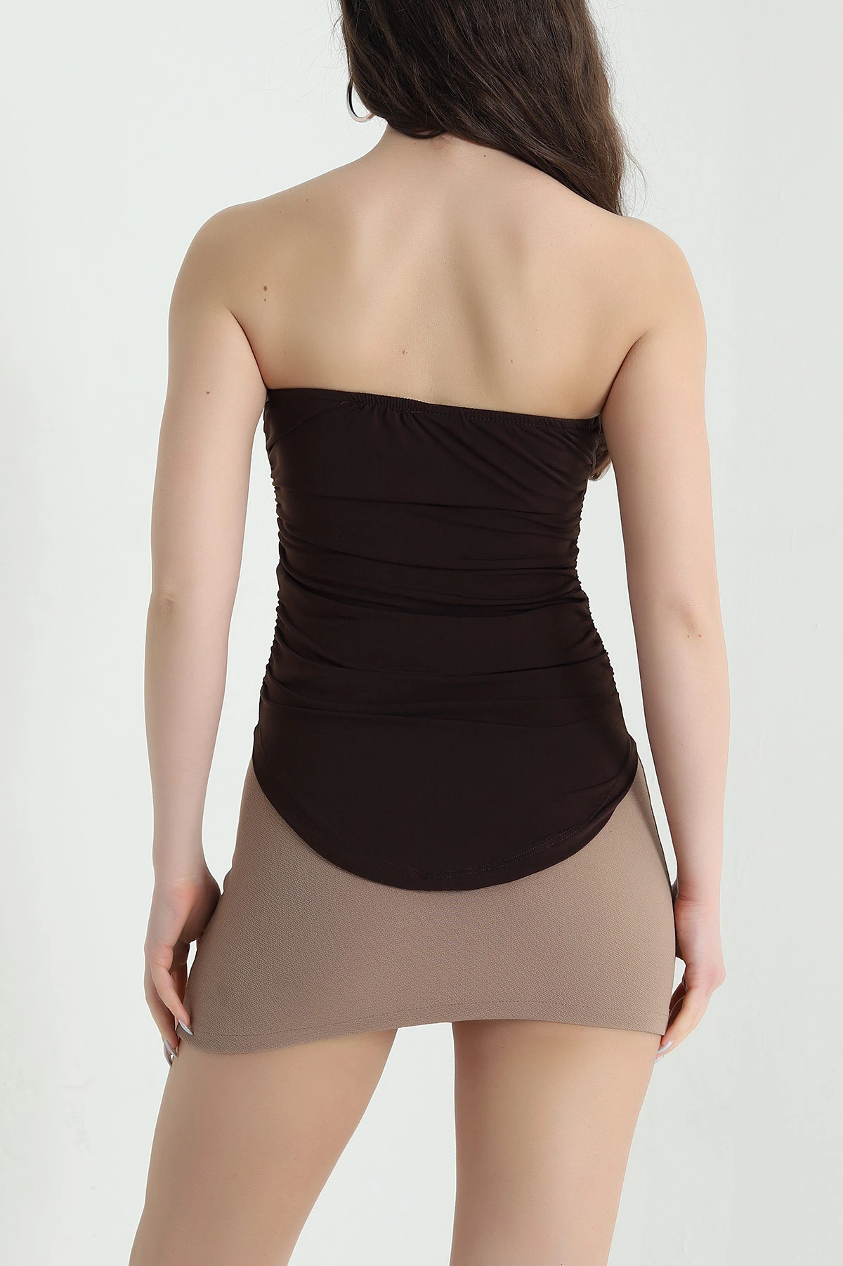 Kahverengi Oval Kesim Sandy Kadın Bluz 449032