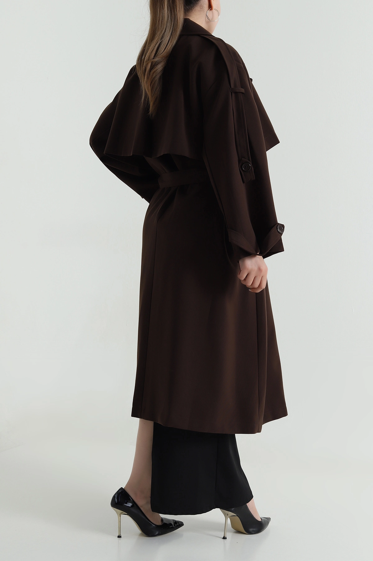 Kahverengi Oversize Bezayağı Kadın Trenç 485953