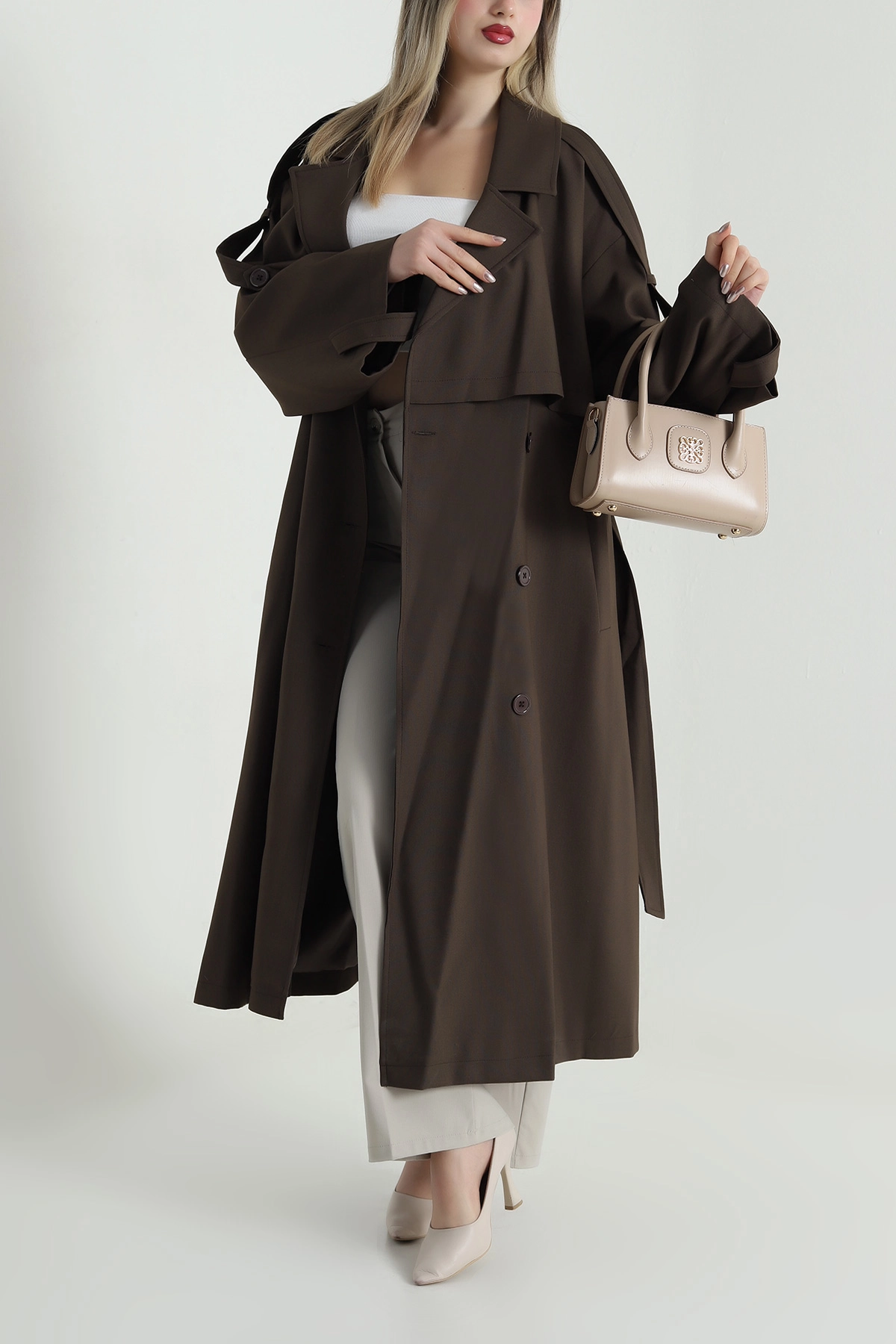 Kahverengi Oversize Bezayağı Kadın Trenç 488821