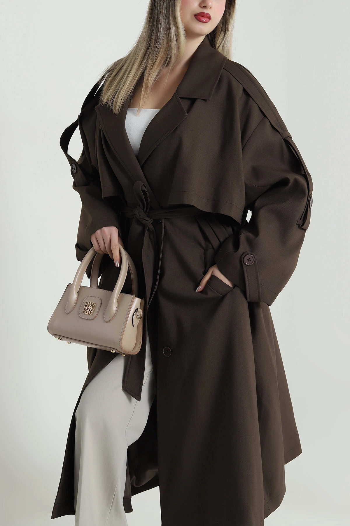 Kahverengi Oversize Bezayağı Kadın Trenç 488821