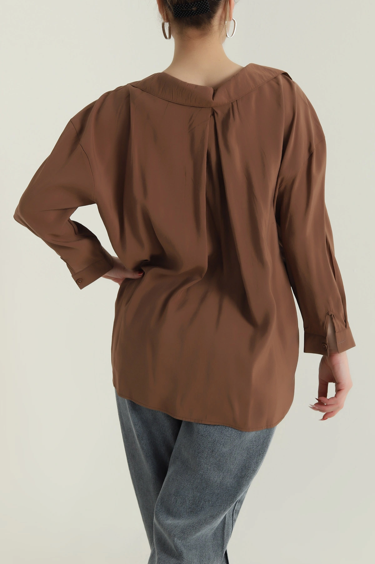 Kahverengi Oversize Modal Kadın Gömlek 427914
