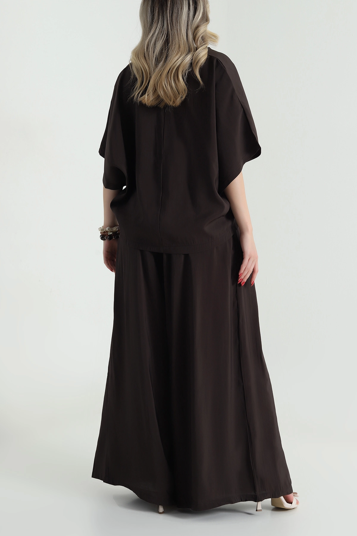 Kahverengi Oversize Tencel Kadın İkili Takım 482164