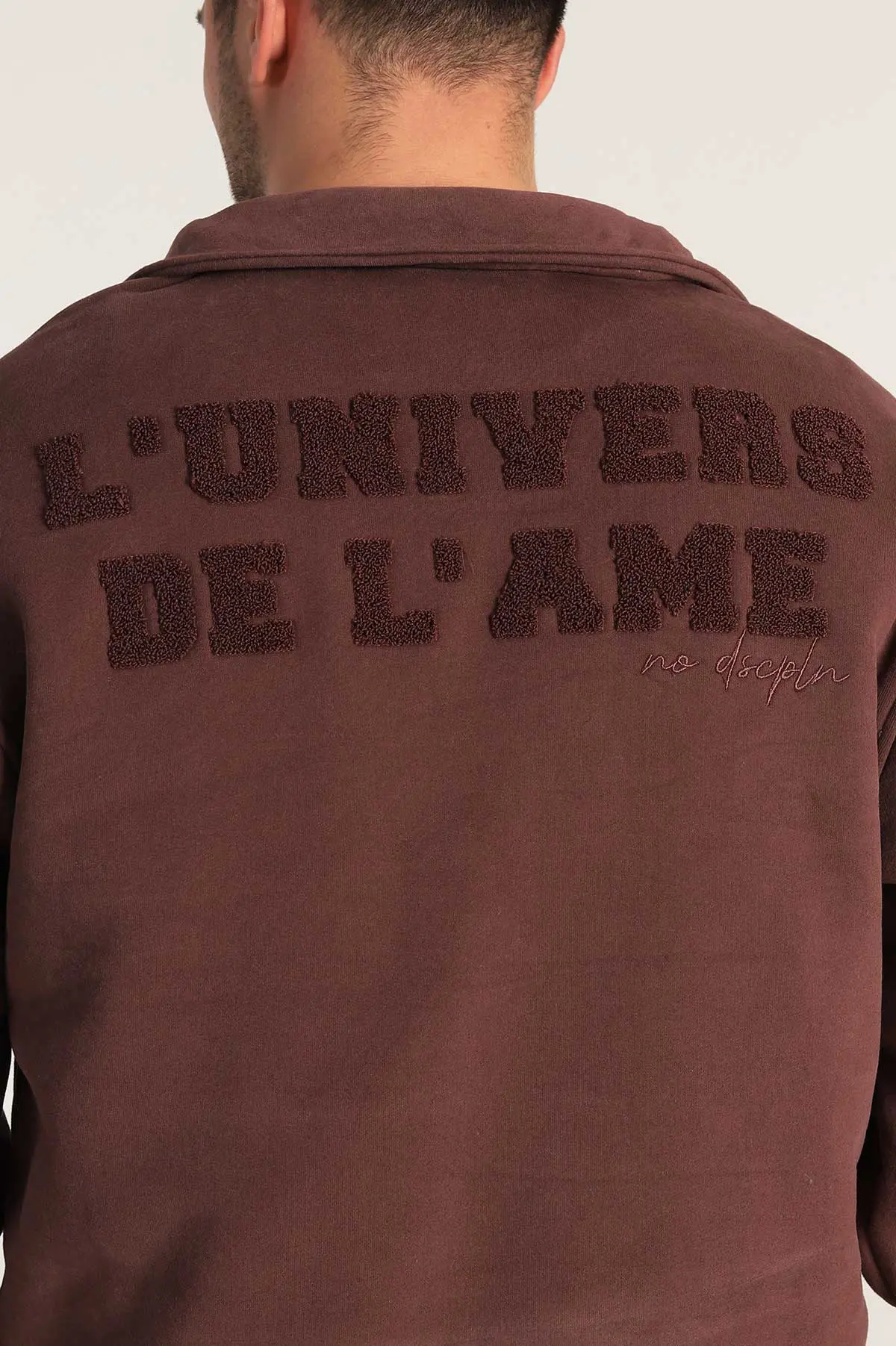 Kahverengi Oversize Üç İp Şardonlu Nakış Yazı Detaylı Yarım Fermuar Erkek Sweatshirt 306938