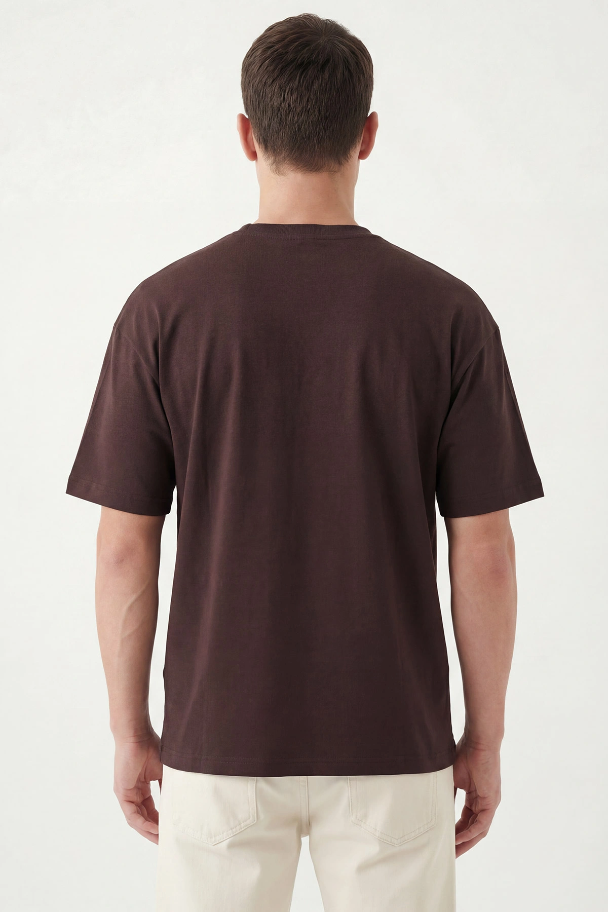 Kahverengi Oversize Oysho Kumaş Bisiklet Yaka Erkek Tişört 453872
