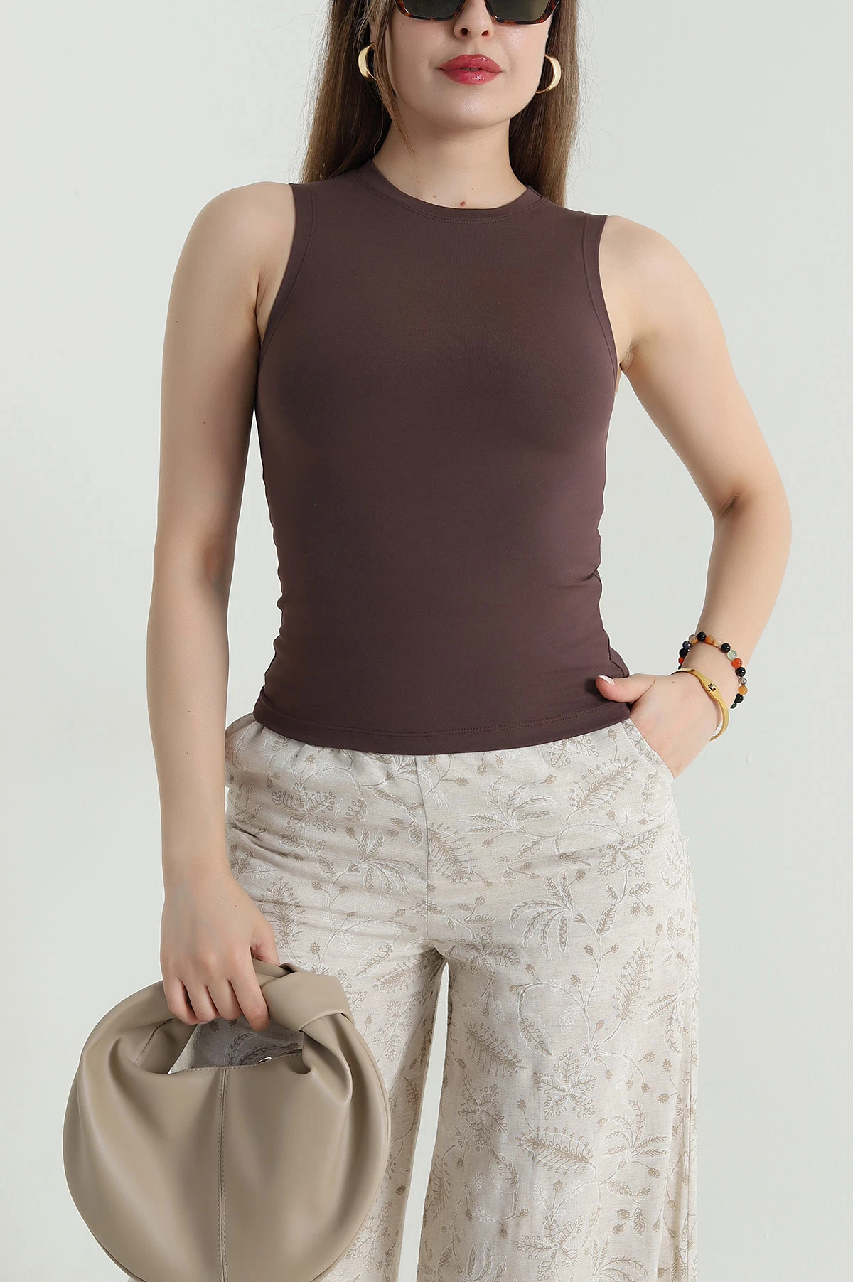 Kahverengi Oysho Belize Kolsuz Kadın Bluz 471384