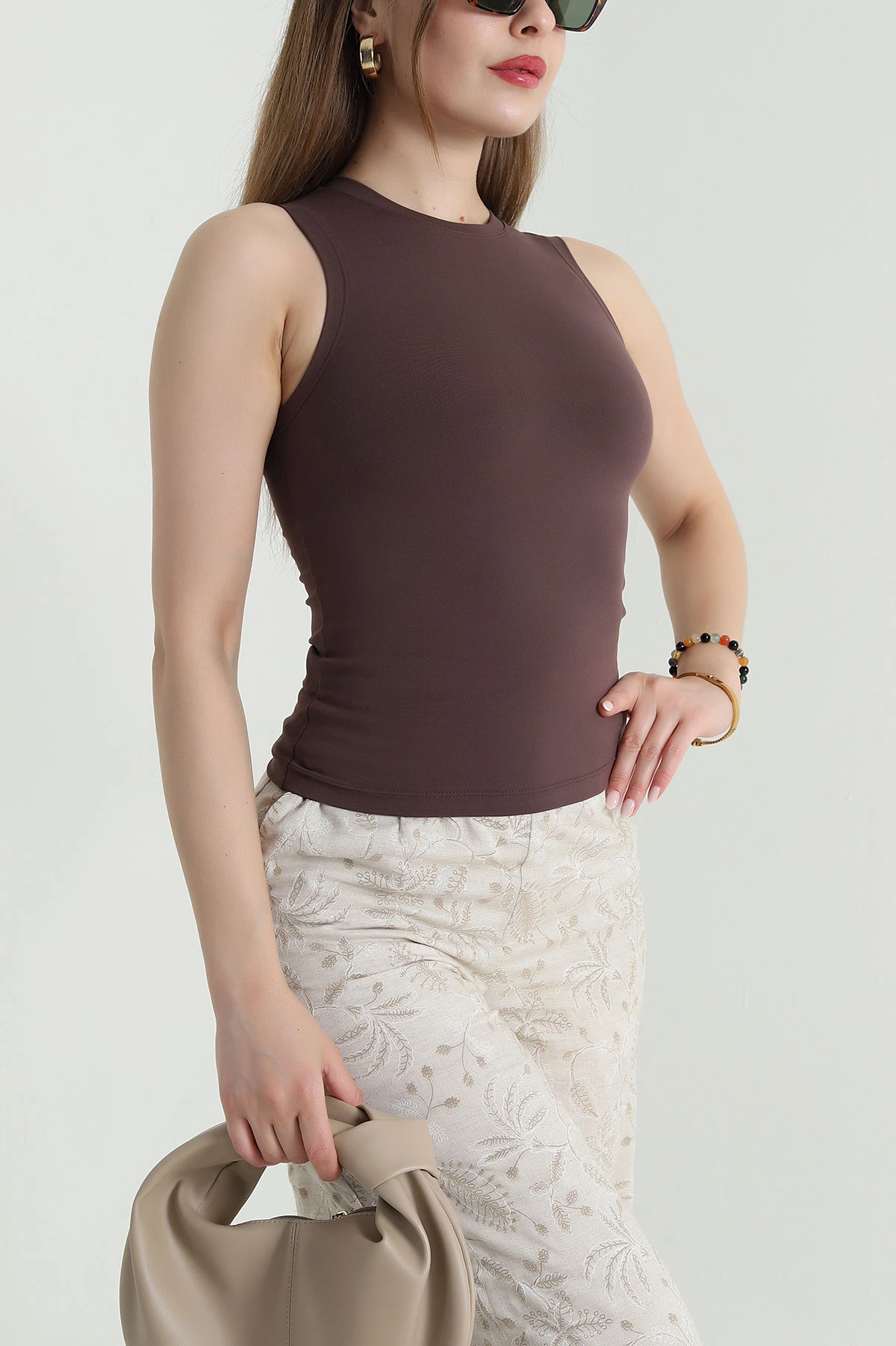 Kahverengi Oysho Belize Kolsuz Kadın Bluz 471384