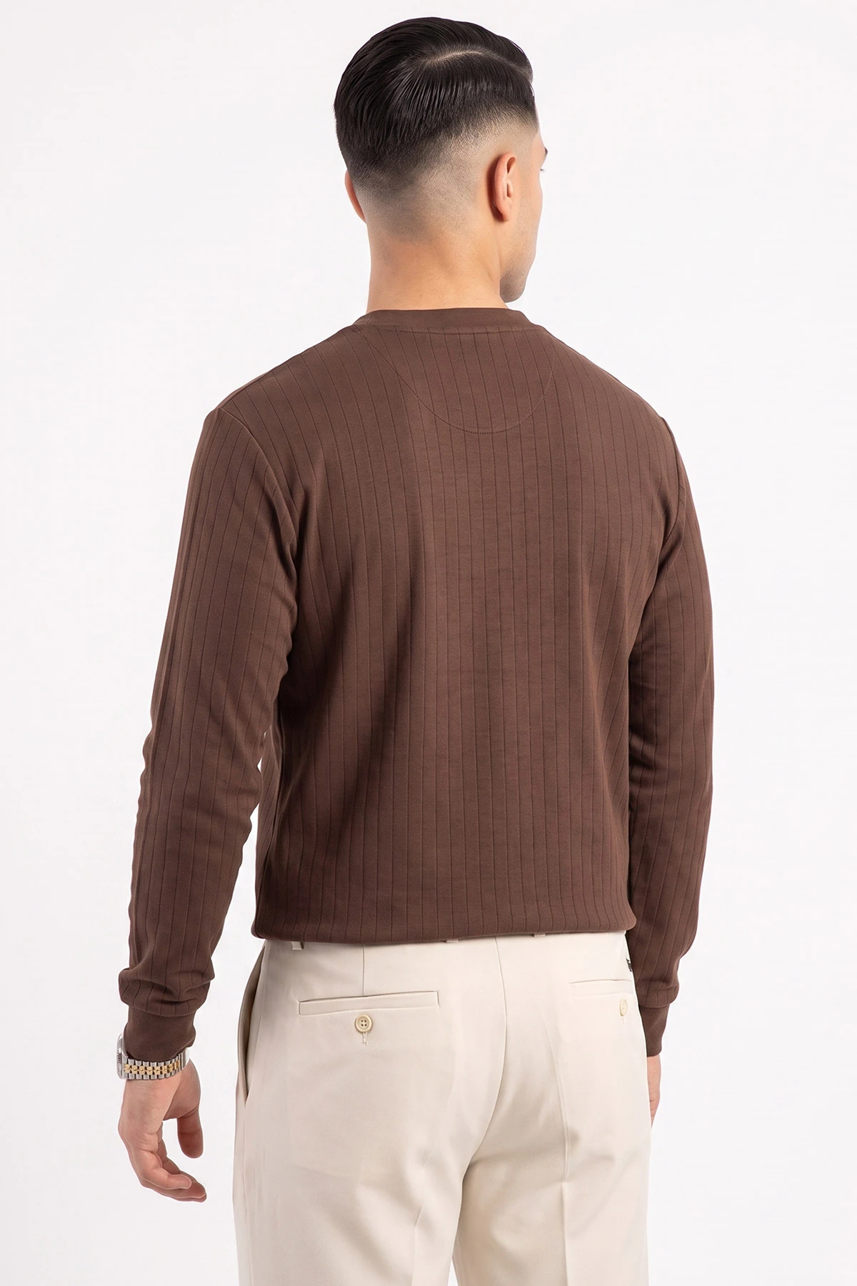Kahverengi Oysho Kumaş Çizgili Erkek Sweatshirt 482840