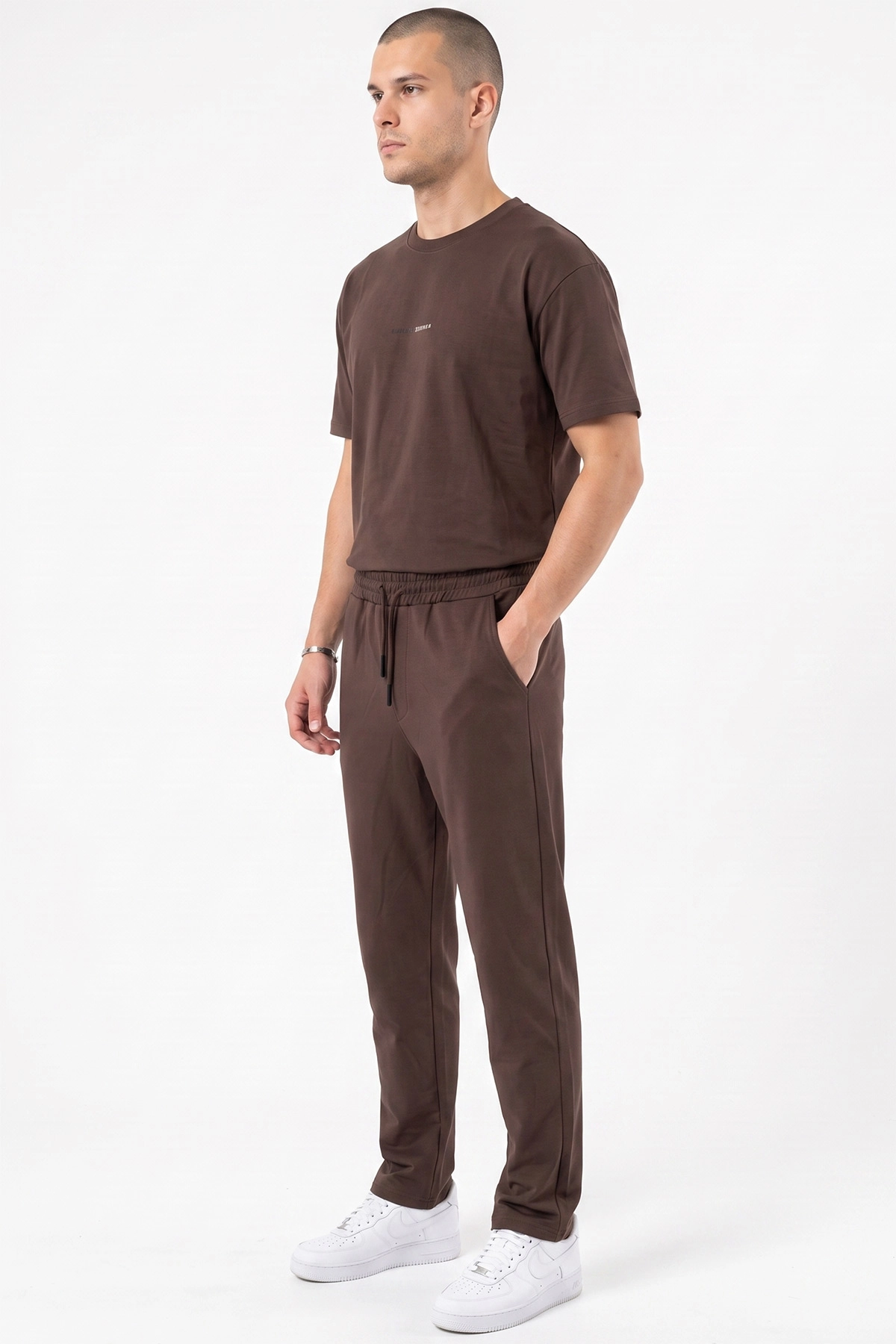 Kahverengi Oysho Kumaş Oversize Bisiklet Yaka Erkek İkili Takım 474971