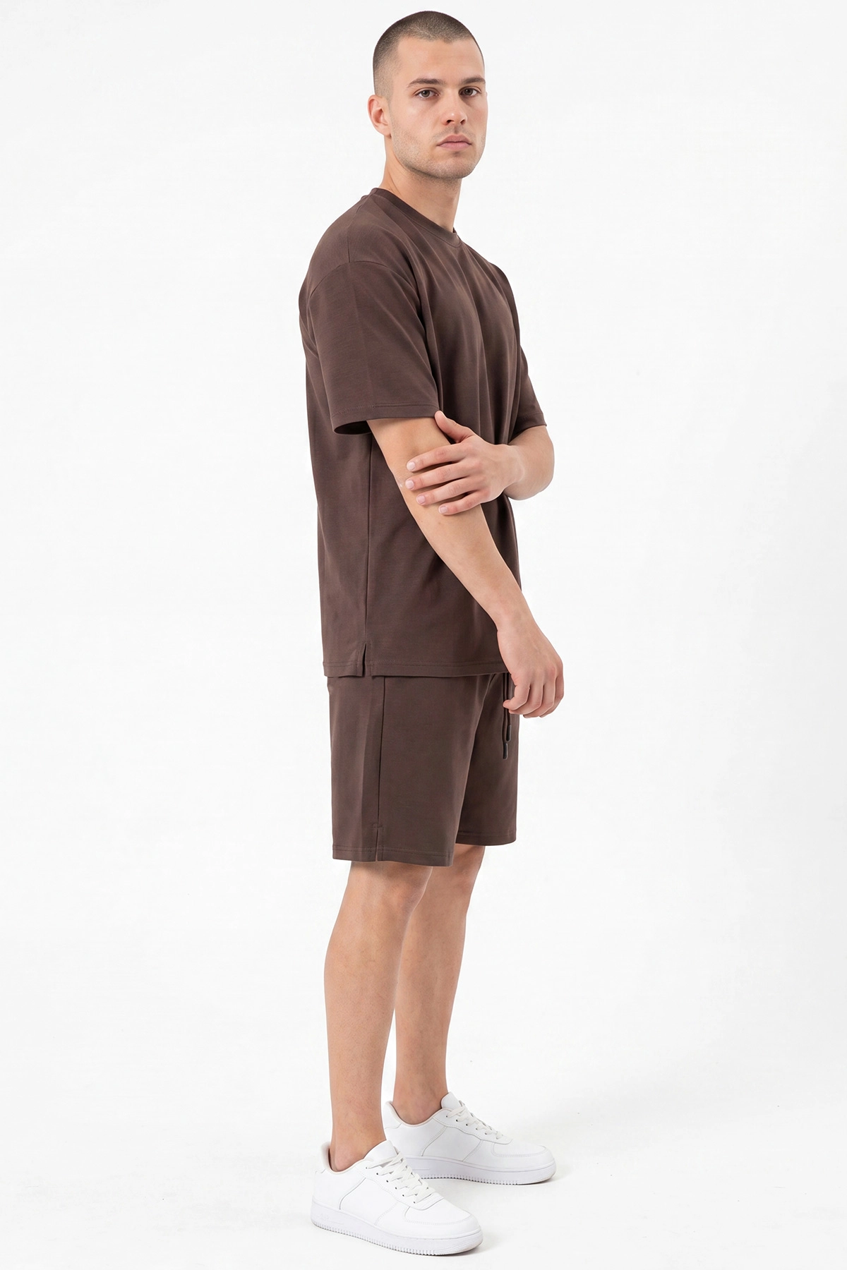 Kahverengi Oysho Kumaş Oversize Erkek Şortlu Takım 467617