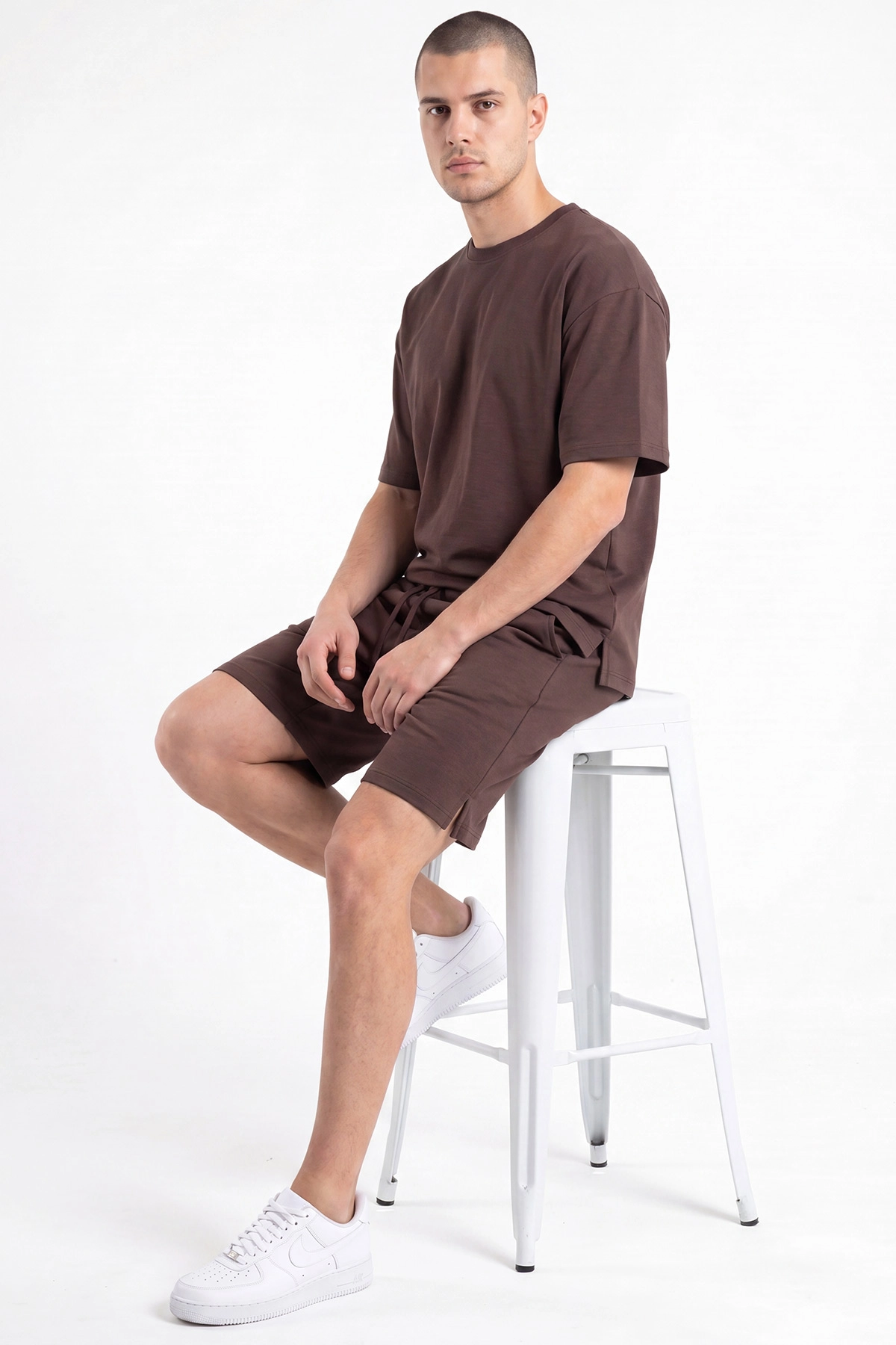 Kahverengi Oysho Kumaş Oversize Erkek Şortlu Takım 467617