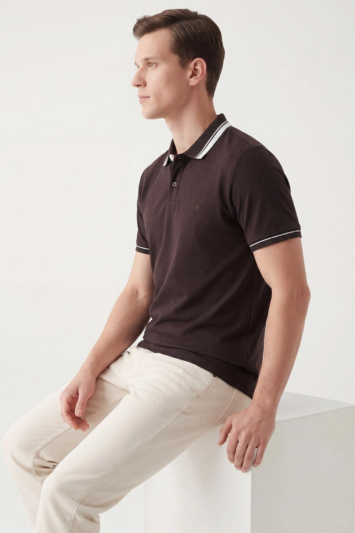 Kahverengi Oysho Kumaş Polo Yaka Erkek Tişört 447829